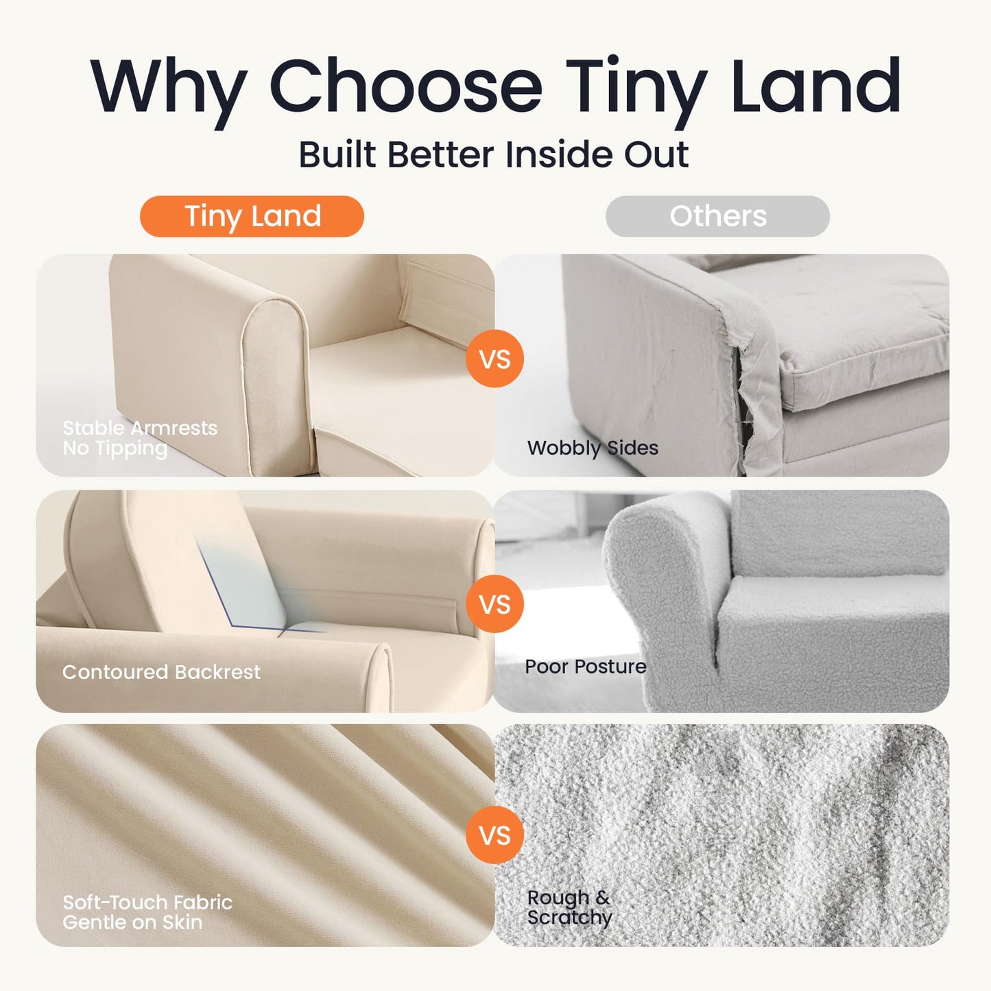 Tiny Land 2-in-1 Foldable Kids Couch with Pocket Soft Thick Toddler Sofa