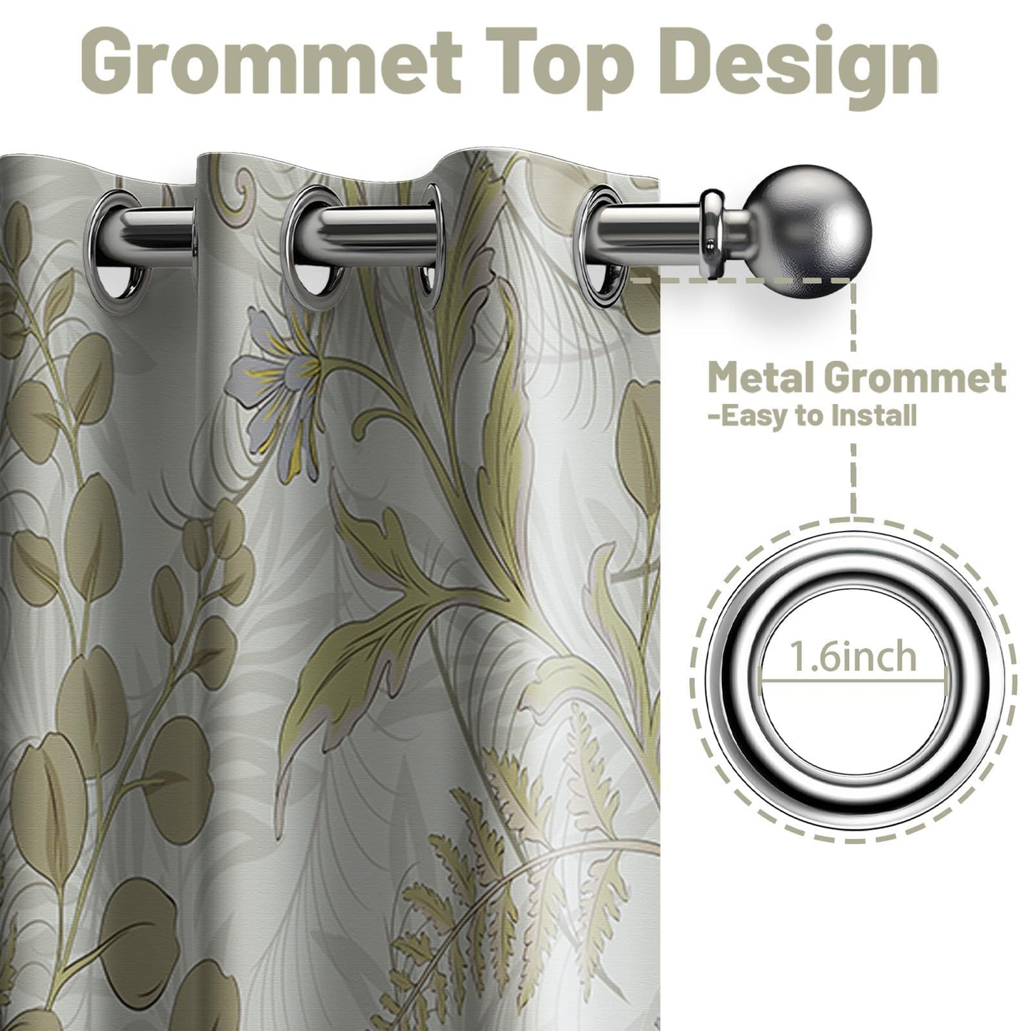 soeeao Sage Green Vintage Botanical Blackout Curtains Patterned Plant Leaf Window Drapes for Bedroom Living Room, 84 inch Length 2 Panels Set, 52x84 inch