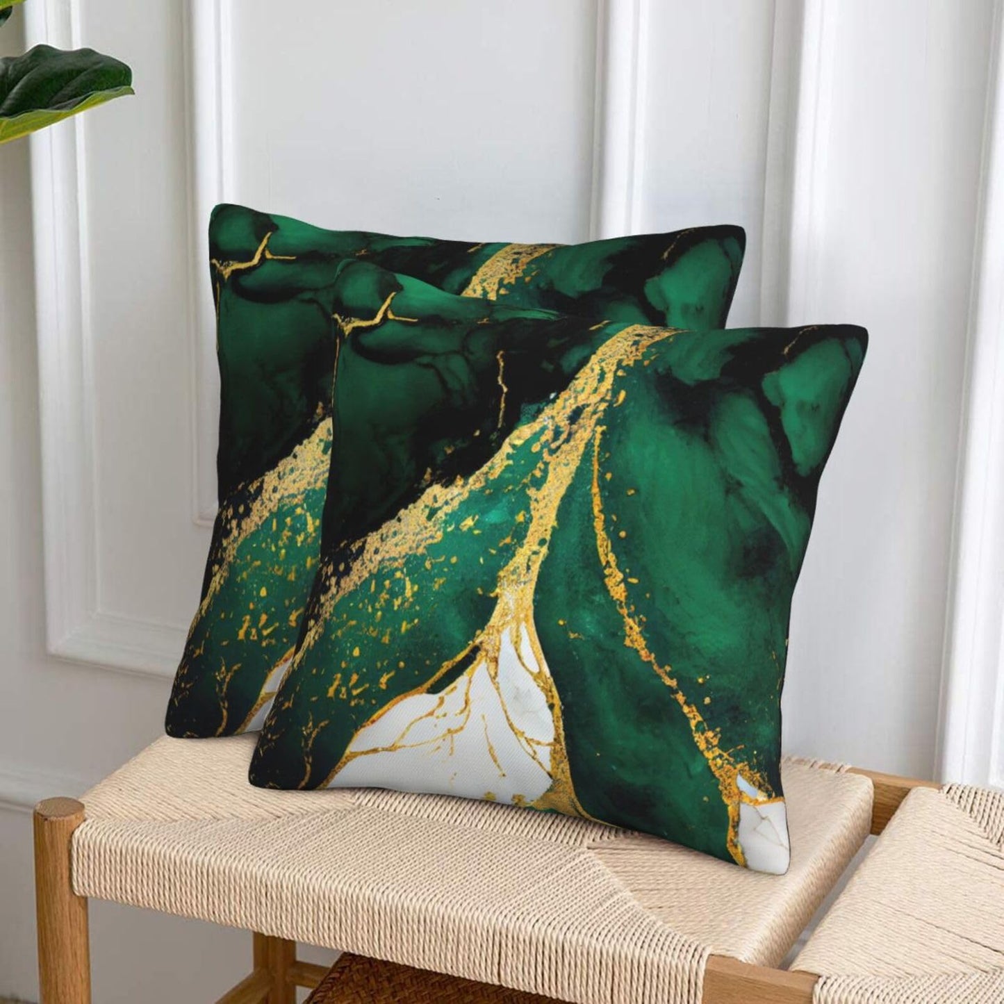 Lcokin Emerald Green and Gold Throw Pillow Cover 18x18 in Set of 2 Marble Cushion Modern Farmhouse Pillow Covers Soft Pillow Cases for Couch Sofa Bedroom Home Decor