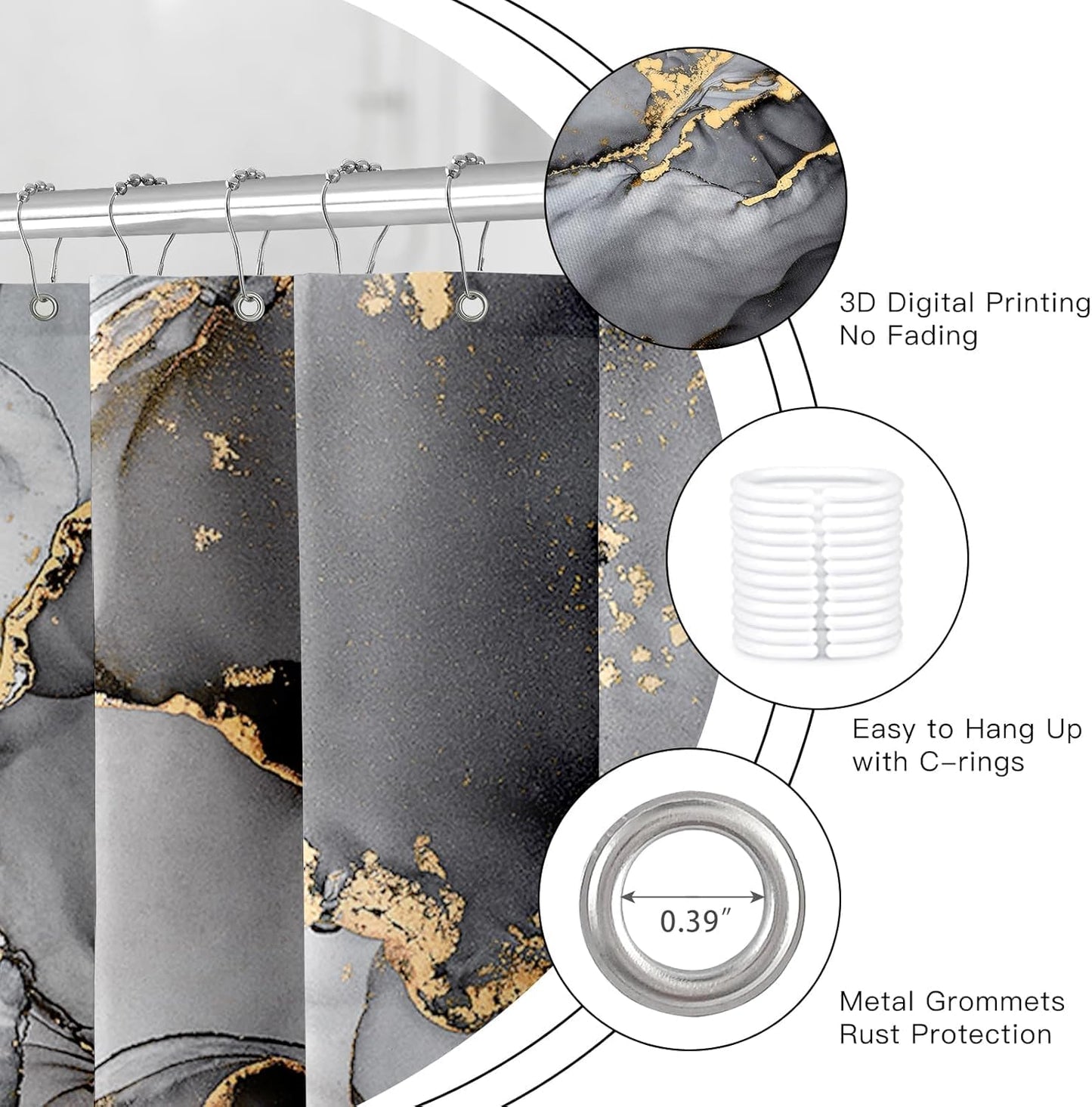 NBVKO 4 Pcs Black Marble Shower Curtain Sets with Rugs Gold Bathroom Sets with Shower Curtain and Rugs Modern Abstract Bathroom Decor Accessories Shower Curtains for Bathroom Toilet Lid Cover