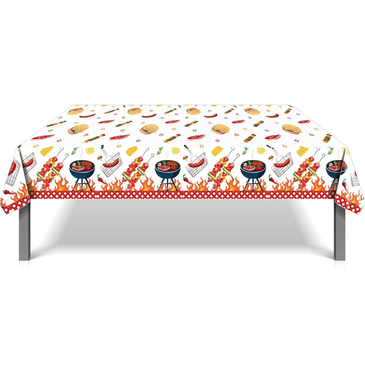 CC HOME 1 Pieces BBQ Party Plastic Tablecloth 54 x 87 Inch Long Table Cover, Hamburger BarbecueTeppanyaki Wedding Baby Shower Party Holiday Dinner Picnic or Tablecloth for Kitchen Event Use