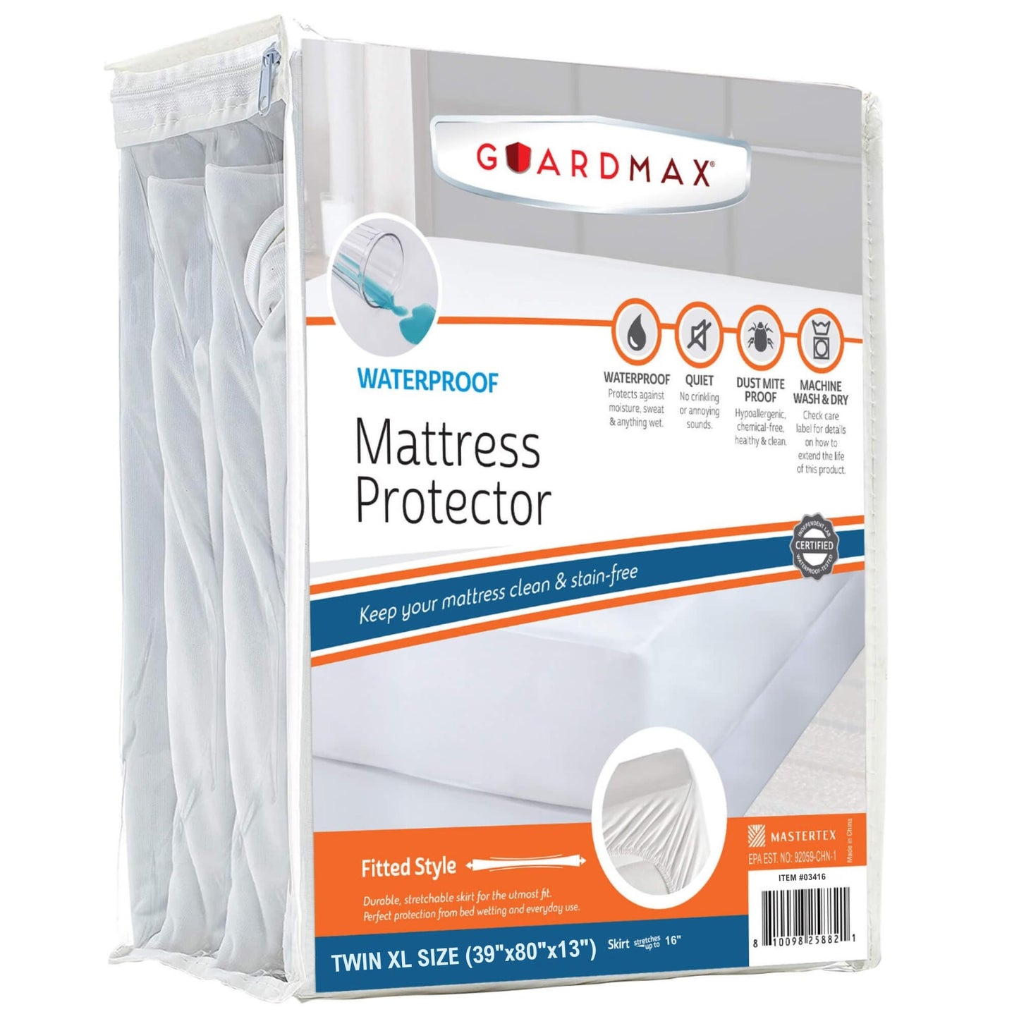 Guardmax Jersey Knitted Twin XL Size Mattress Protector - Waterproof & Dust Mite Proof Mattress Cover with Stretchable Pockets - Soft, Comfortable, & Noiseless Waterproof Fitted Sheet.(39 x 80 x 13)