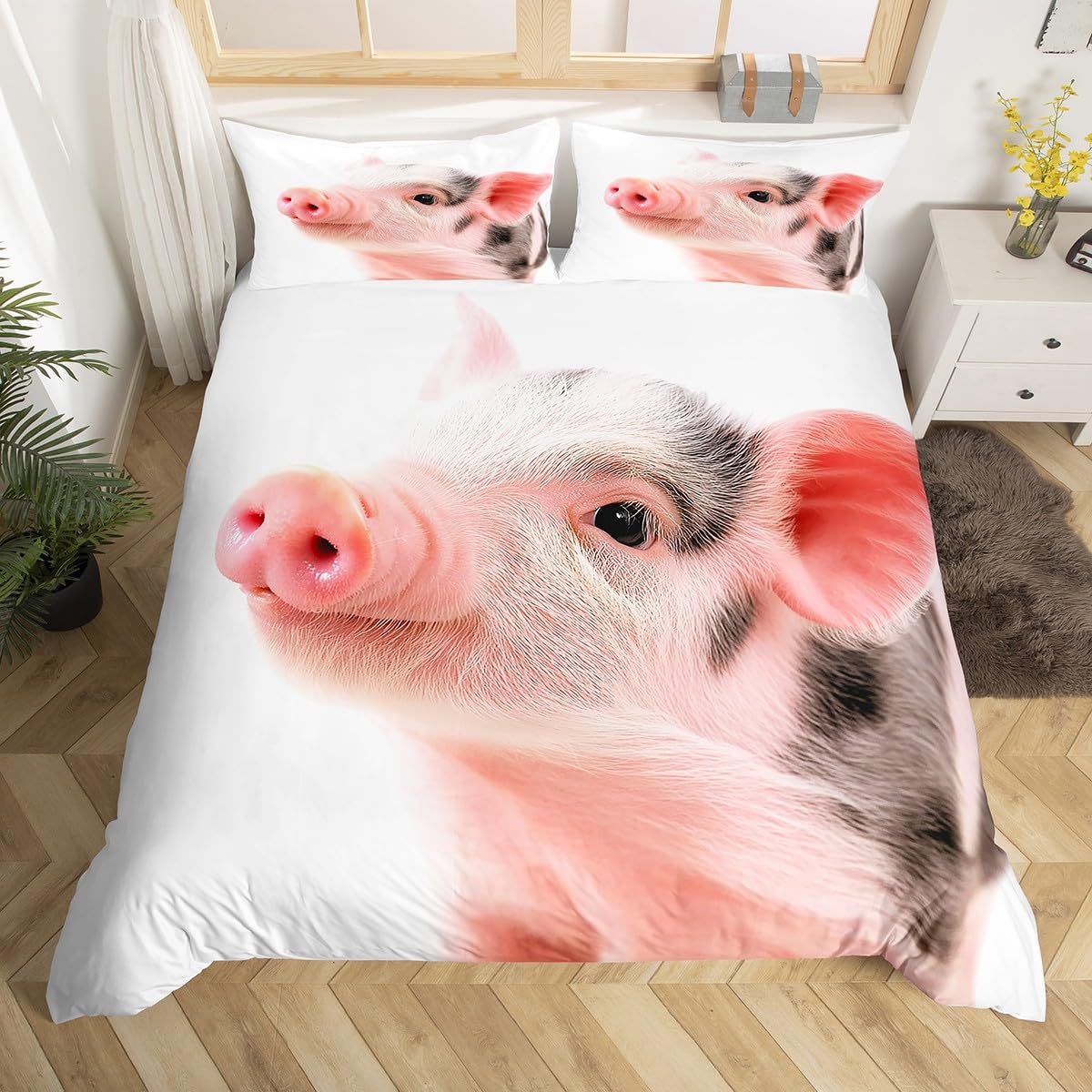 Erosebridal Pig Duvet Cover Cute Pig Bedding Set Full Size Zoo Quilt Cover Happy Farm Animal Comforter Cover with Zipper Closure for Kids Boys Girls Teens 1 Duvet Cover with 2 Pillow Cases