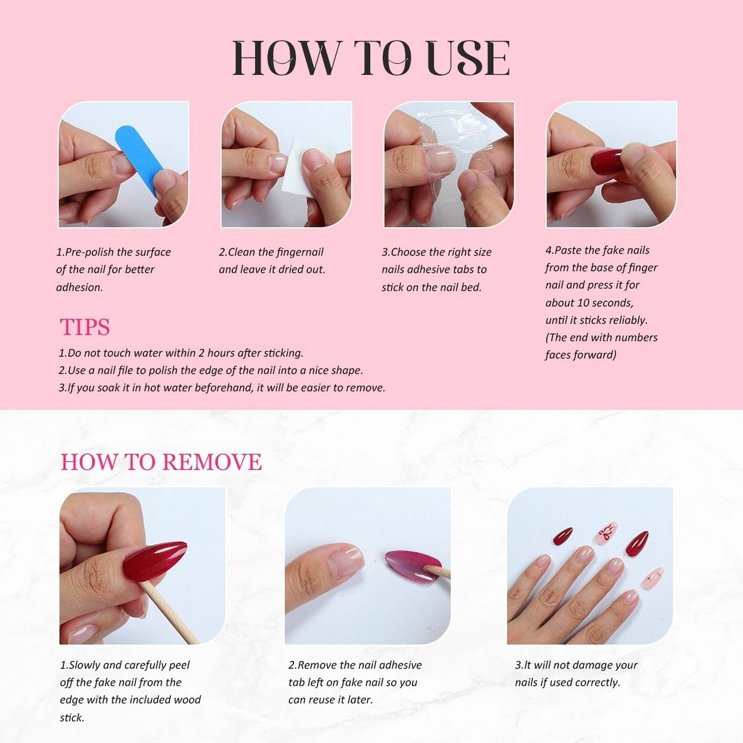 Handmade Press on Nails French Tip Acrylic Nails Medium Almond Fake Nails with 3D Flower & Starfish Designs Thickened Salon Quality Stick on Nails Muti-Layer Gel Acrylic Nails for Women（Size M)