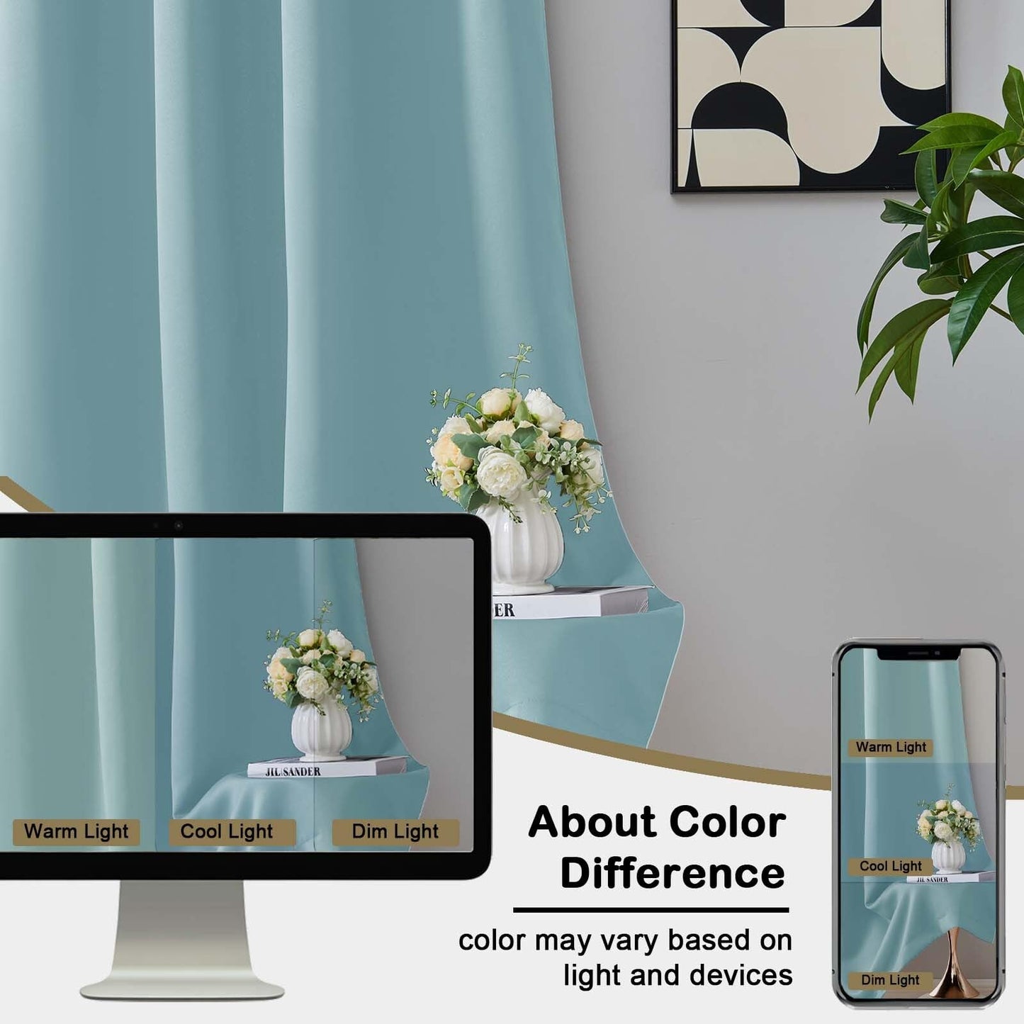 OVZME Aqua Blackout Curtains for Bedroom 63 Inch Length 2 Panels, Protect Privacy Thermal Insulated Solid Curtains for Bedroom, Dual Rod Pocket Window Treatment Blackout Drapes, 2x40Wx63L Inches