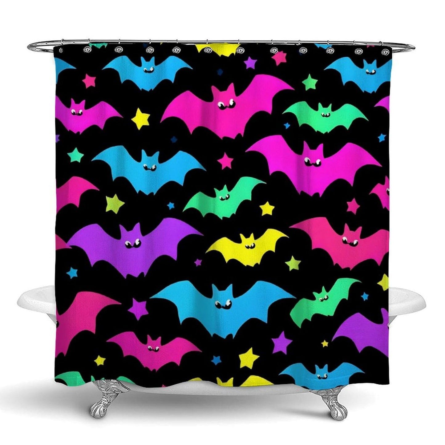 Meaudiwes Fashion Lightweight Shower Curtain Waterproof Bathroom Shower Curtain with 12 Hooks Halloween Cool Neon Bats, 72"x 70"