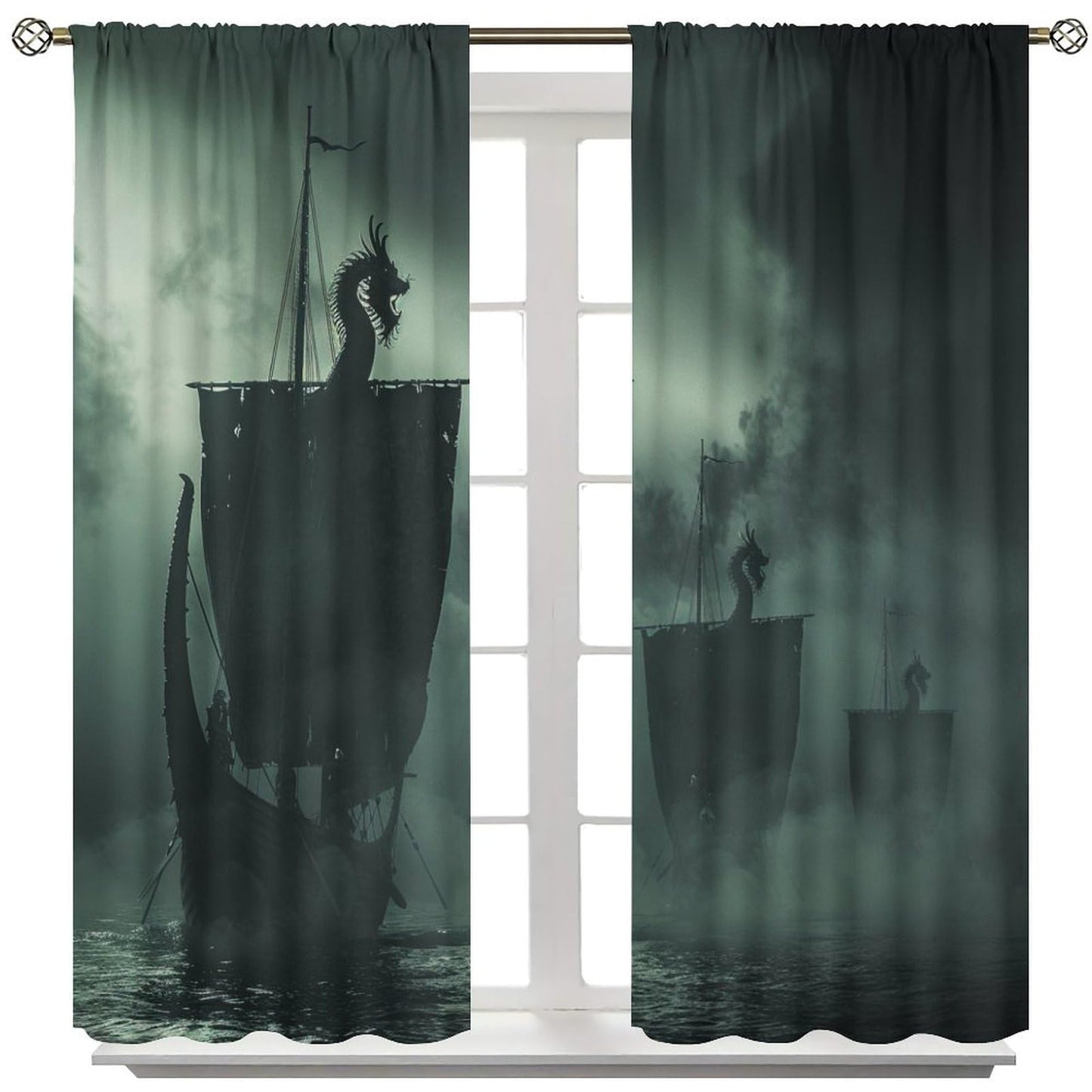 TOWINSFB Medieval Ship Sea Storm Blackout Curtains for Bedroom Living Room, Mysterious Sailboat Wave Black Sky Thermal Insulated Room Darkening Curtain- 2 Panels, Each 45" L x 21" W