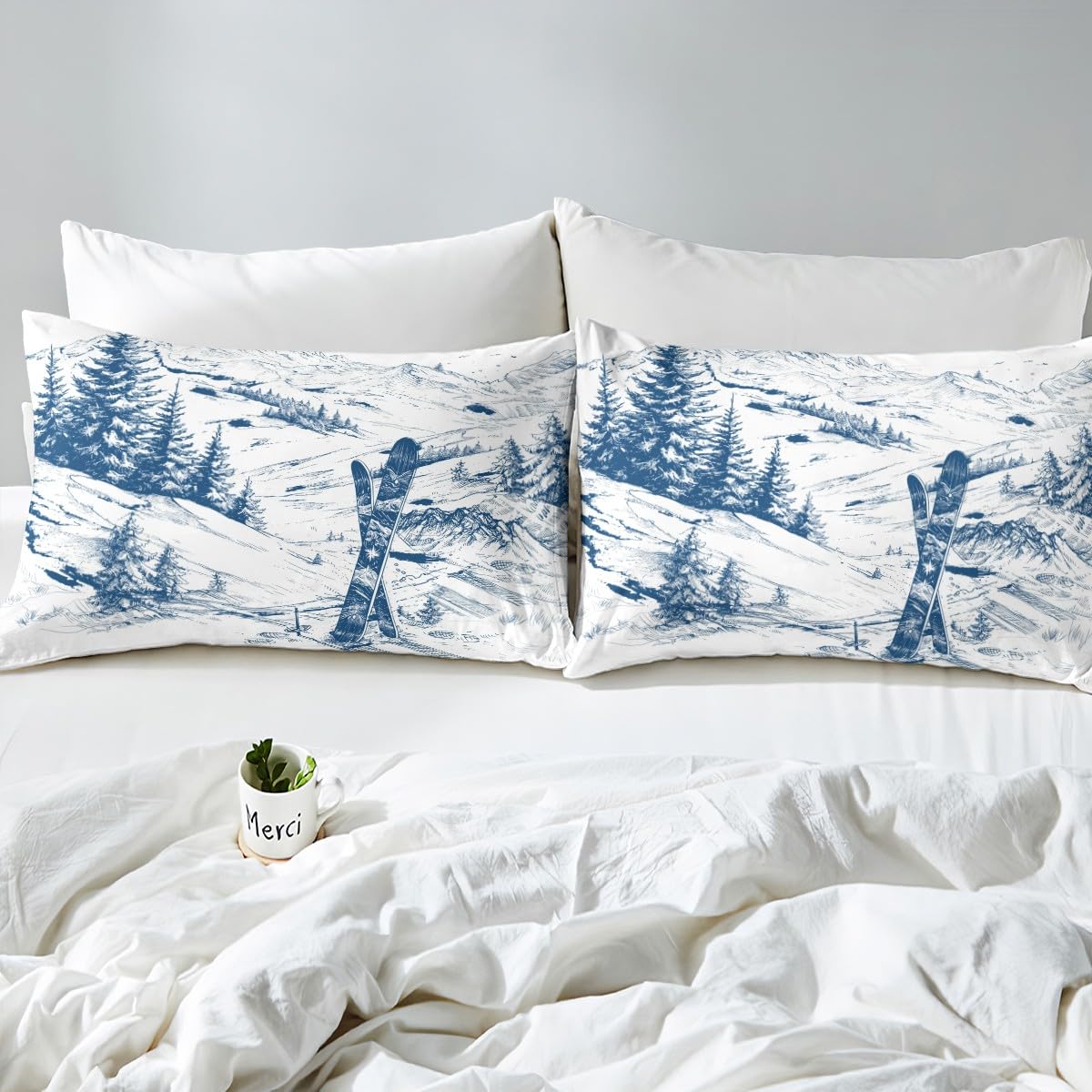Erosebridal Ski Sports Duvet Cover King Size for Boys Kids Teens Men Winter Sports Ski Theme Comforter Cover Set with Zipper Ties Soft Microfiber Snow Mountain Landscape Bedding Set for Adult Men