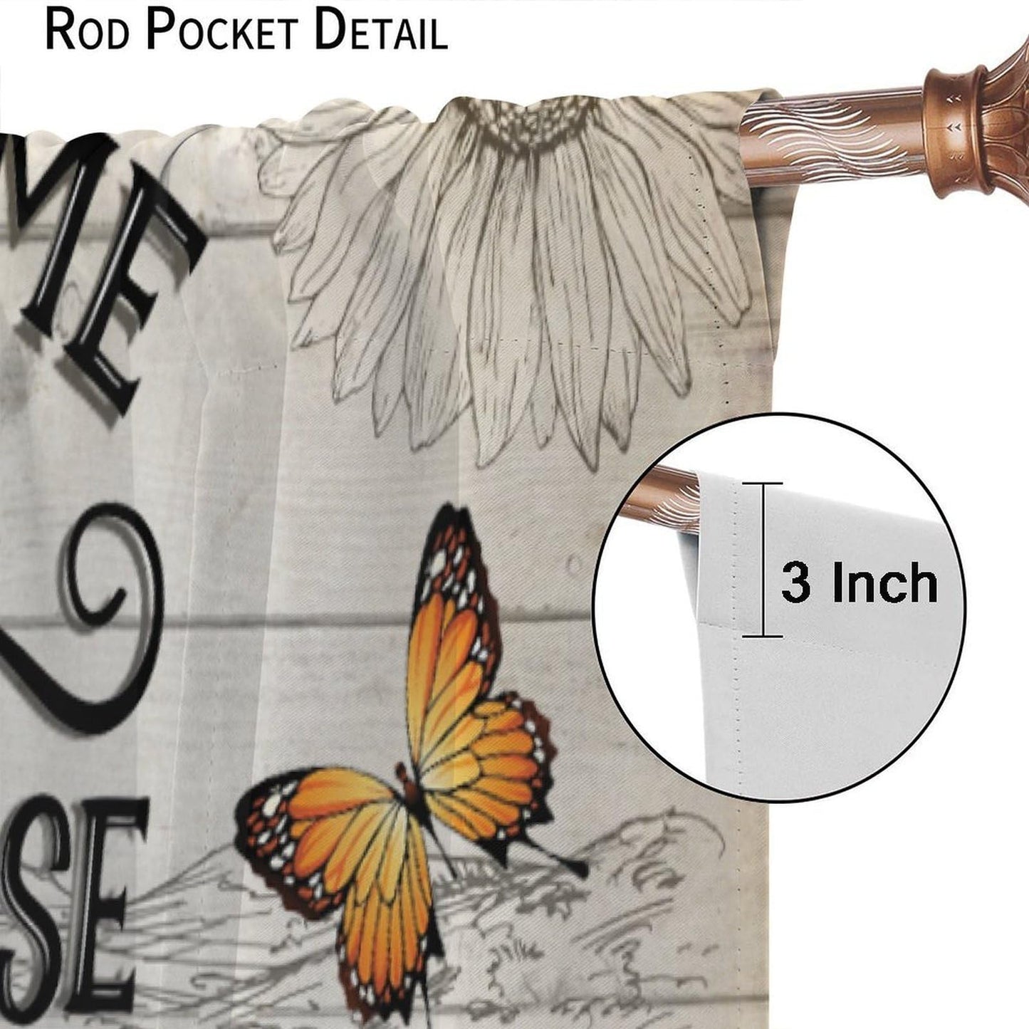 FAOTELY Rustic Farmhouse Curtain Retro Wooden Windmill Straw Bale Cattle Butterfly Animals Pattern Window Drapes for Living Room Bedroom Kitchen Cafe （W20xL45 Inch） x2 Decor