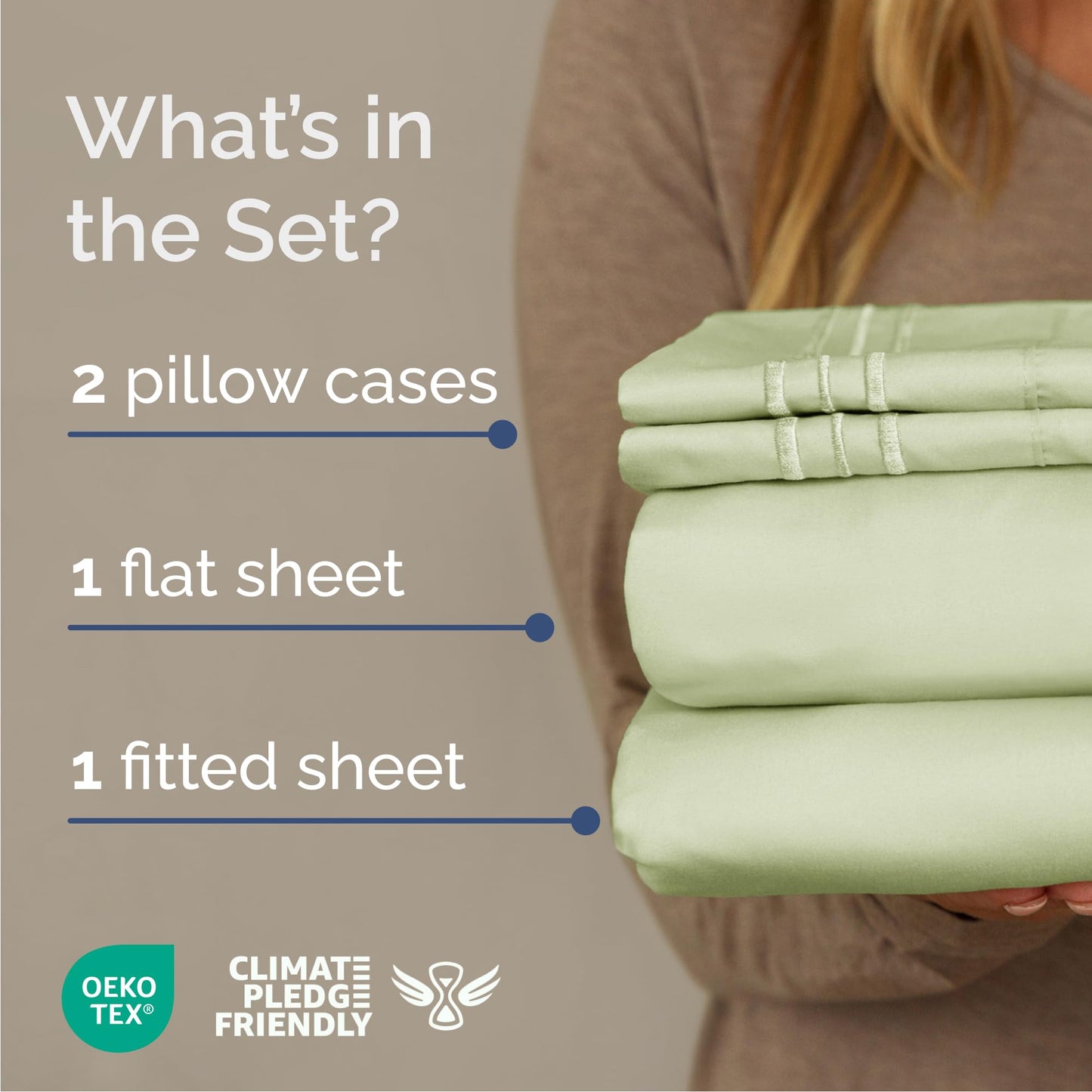 Queen Size 4 Piece Sheet Set - Comfy Breathable & Cooling Sheets - Hotel Luxury Bed Sheets for Women & Men - Deep Pockets, Easy-Fit, Soft & Wrinkle Free Sheets - Light Sage Green Oeko-Tex Bed Sheets
