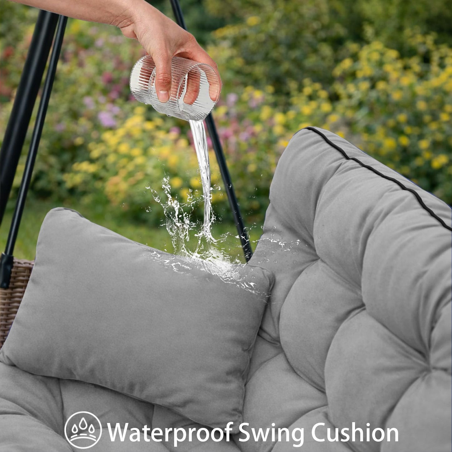 Kerkrot Porch Swing Cushions, Waterproof & Fade Resistant Outdoor Swing Cushion 63 Inch, Swing Cushions 3 Seater Replacement for Outdoor Furniture, Patio, Garden (Light Gray, 63 x 40 inch)