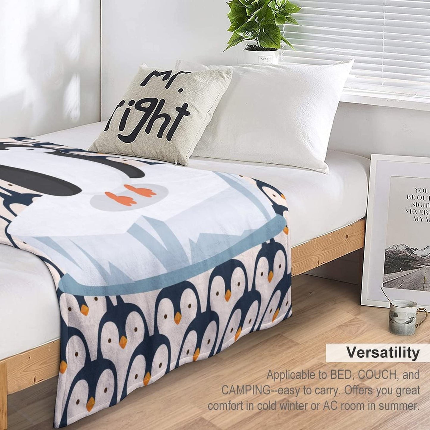 Penguin Blanket Gifts - 60"x80" Cute Throw Blanket for Adults, Kids - White Soft Plush Blankets for Bed, Couch & Living Room