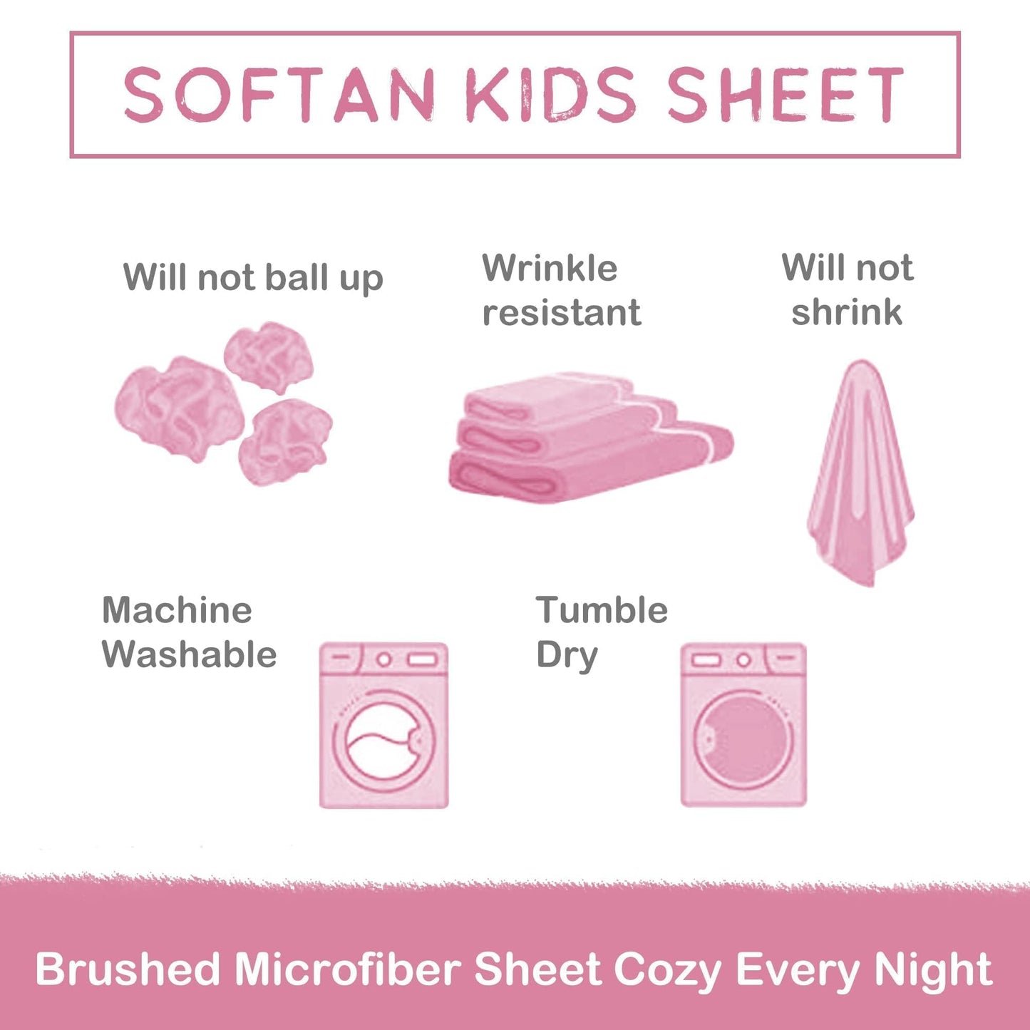 Softan Kids Bed Sheet Set, 3-Piece Twin Sheets Set, Microfiber Fitted Sheet with 15 Inches Deep Pocket and Corner Straps, Breathable & Silky Soft Love Heart Pattern Sheet and Pillowcase Sets