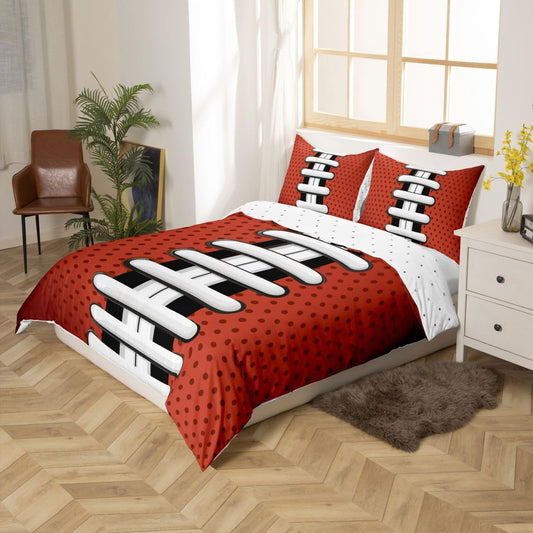 Feelyou Football Duvet Cover Set for Kids Boys Teens Orange Rugby Printed Comforter Cover Sports Rugby Bedding Set 1 Duvet Cover & 2 Pillowcases