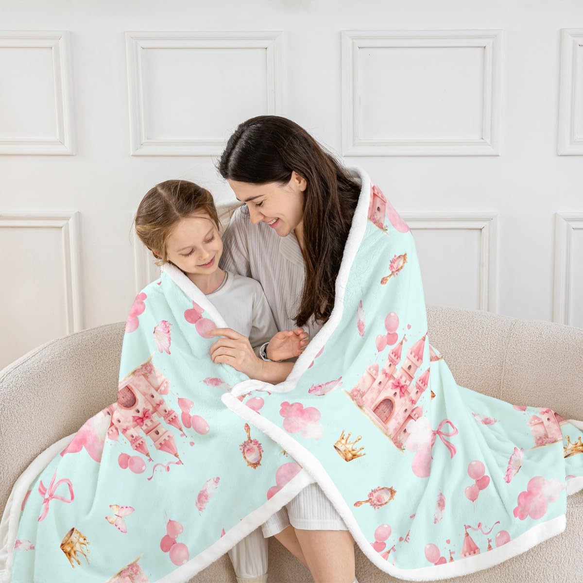 Feelyou Girls Princess Sherpa Throw Blanket for Couch Bowknot Super Soft Cozy Fleece Bow Tie Blanket for Winter, Plush Throw Castle 40"x50" All Season