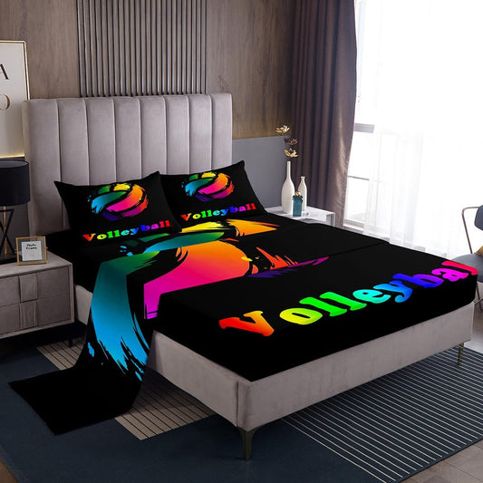 Feelyou Volleyball Sheet Set for Girls Boys Children Sports Theme Sheets with Deep Pocket Fitted Sheet Volleyball Game Colorful Bed Sheets Set Room Decor Volleyball Player Bedding Set Twin Size 3Pcs