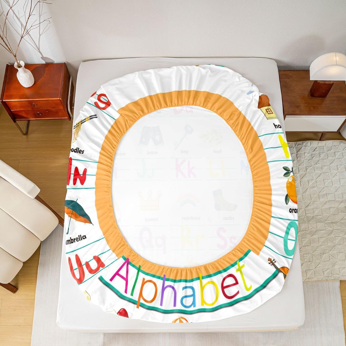 ABC Alphabet Bed Sheet Set Twin Size, Cute Educational Learning Tool Fitted Sheet for Kids Toddler Cartoon Animal Bedding Set Learning Educational Bed Cover Lightweight Bed Set (No Flat Sheet)