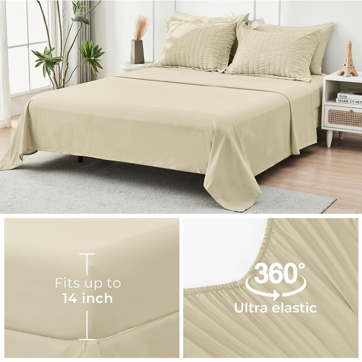 HYMOKEGE Oatmeal Twin Comforter Set Seersucker 5 Pieces, All Season Luxury Bed in a Bag for Bedroom, Bedding Set with Comforter, Sheets, Pillowcase & Sham