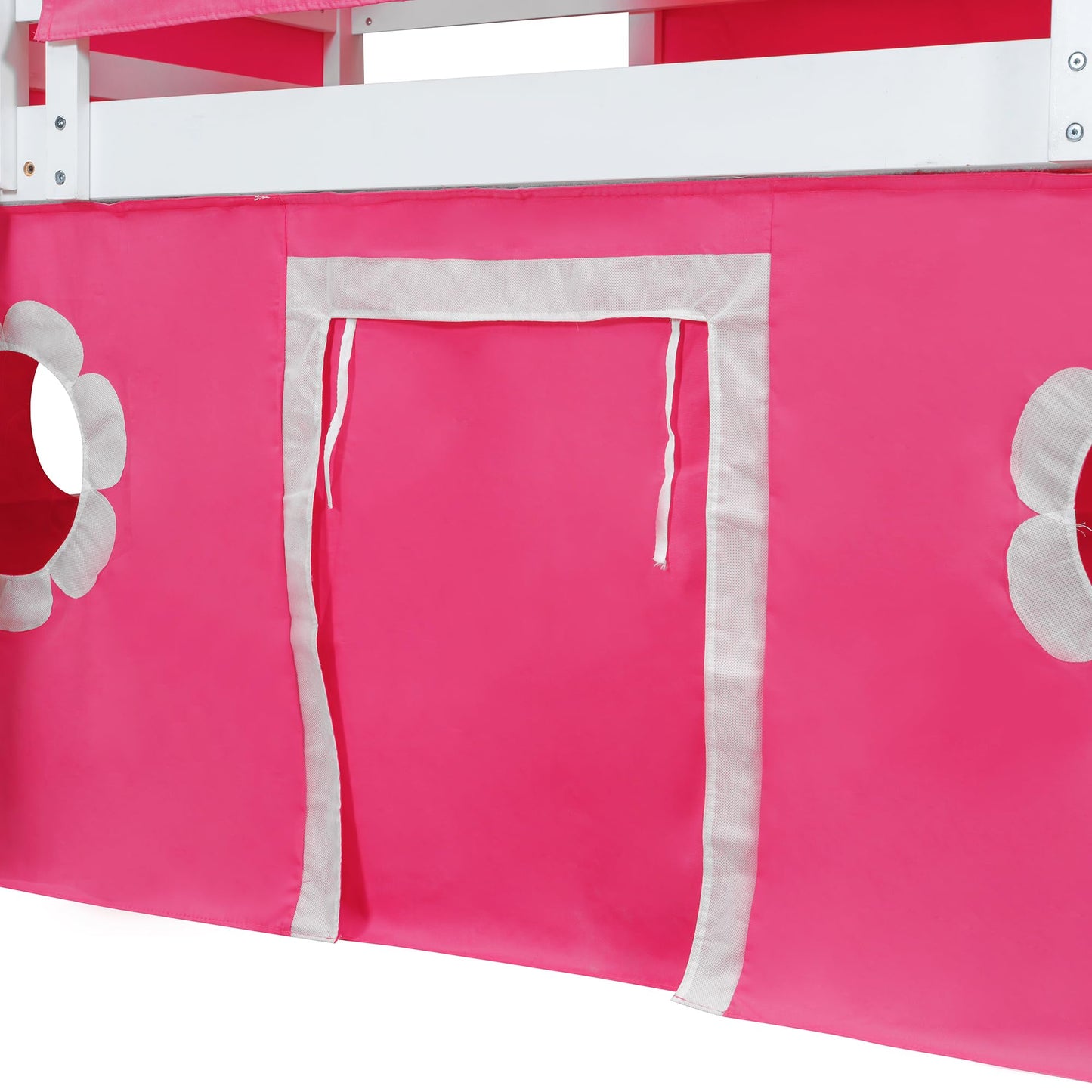 Polibi Castle Loft Bed with Slide & Tent and Tower, Playhouse Design Spacious Under Bed Space with Curtains, Wood Tent Bed Frame for Kids Boys Girls (Pink, Twin)