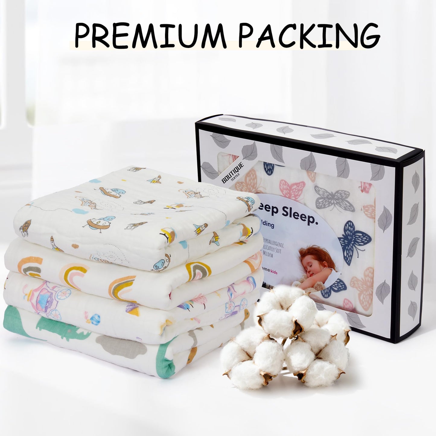 ZPECC Muslin Toddler Blanket Thicker, 47x47 Organic Cotton Kids Quilt Hypoallergenic for Baby Essentials Crib Stroller Daycare Cot, Butterfly