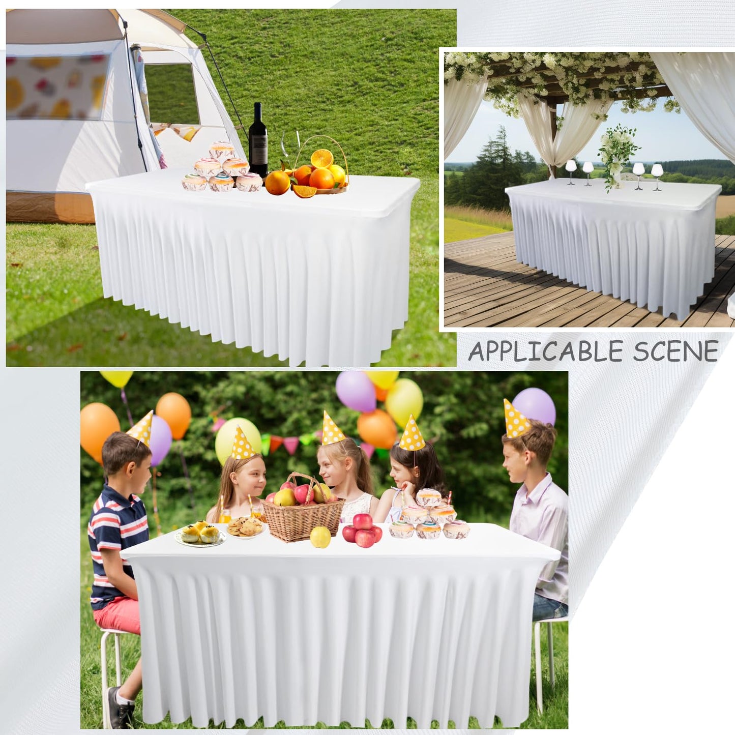 Yoquare 4 Pack - Black Spandex Table Skirt for 6ft Tables (72" L x 30" W x 30" H) | Stretch, Washable & Wrinkle-Resistant Fitted Cover | Banquet, Birthday Party Decor