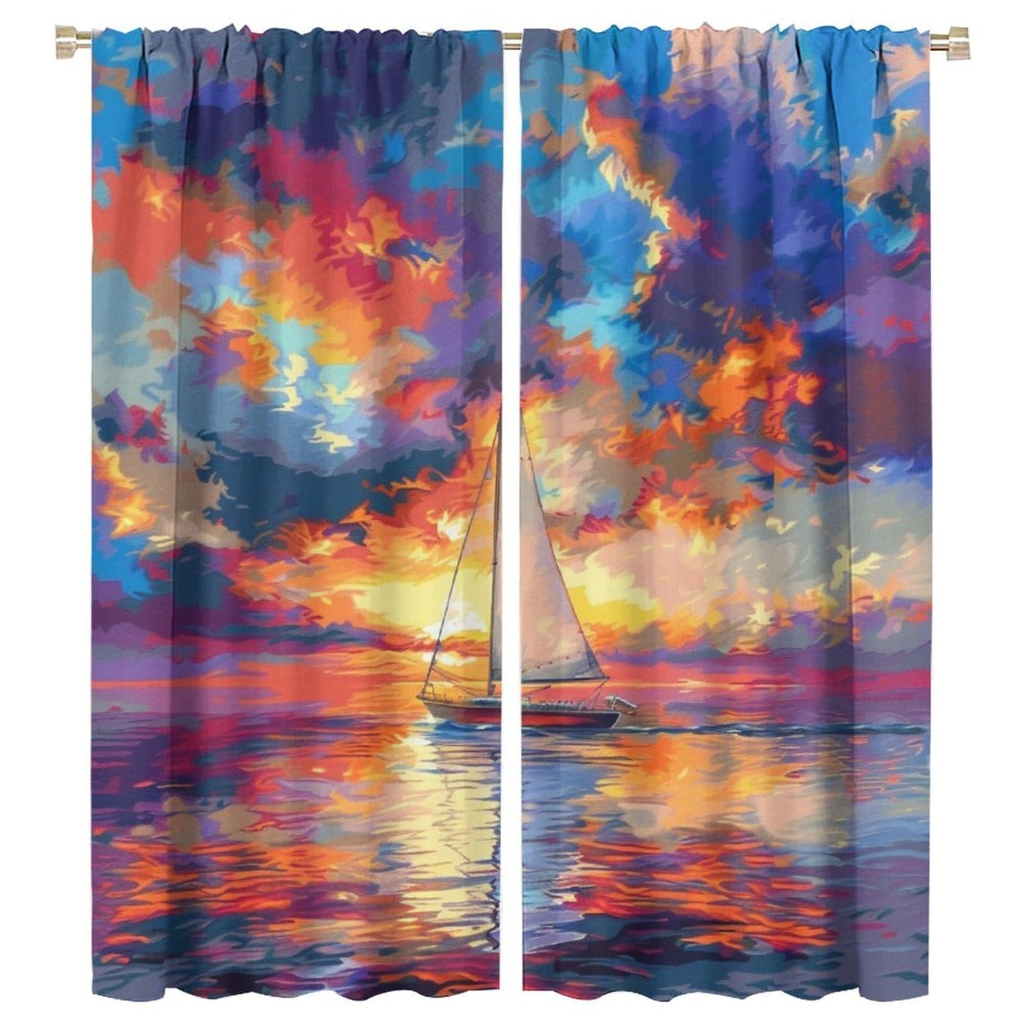 TOWINSFB Seaside Sky Cloud Sailboat Blackout Curtains for Living Room Bedroom, Colorful Sunset Ocean Ship Window Curtains Rod Pocket Thermal Insulated Window Drapes, 2 Panels, Each 21W x 45L