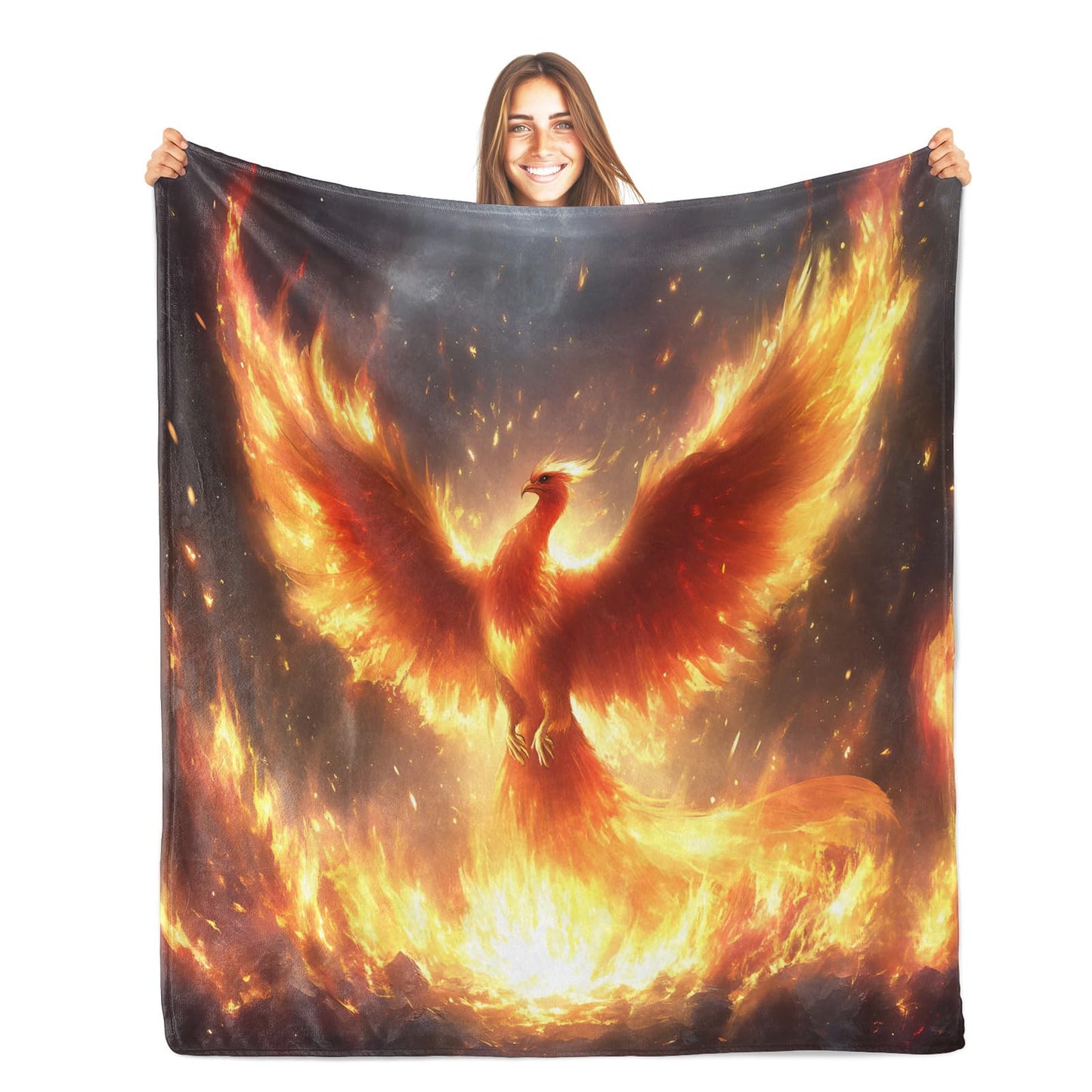PAOABIU Phoenix Blankets, Mythical Bird Throw Blanket for Couch Bed Sofa, Oriental Animal Blankets and Throws - Super Soft Cozy Plush Flannel Blanket Gifts & Decor, 66x90