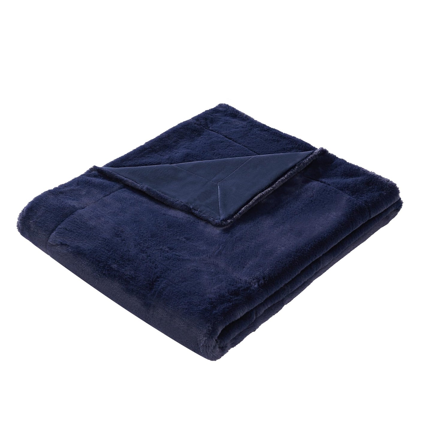 ROYAL VELVET Luxe Faux Rabbit Fur Navy Blue 60x70 Throw in Gift Box