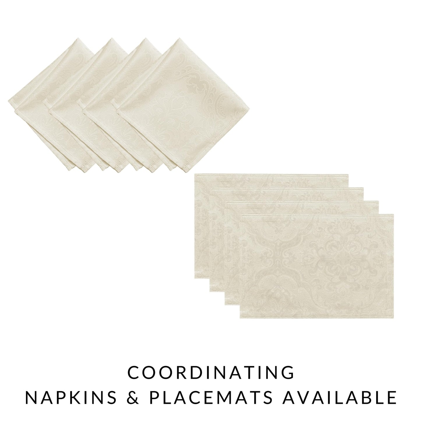 Threadmade Caiden Elegance Damask Tablecloth, Ivory - 52" W x 70" L