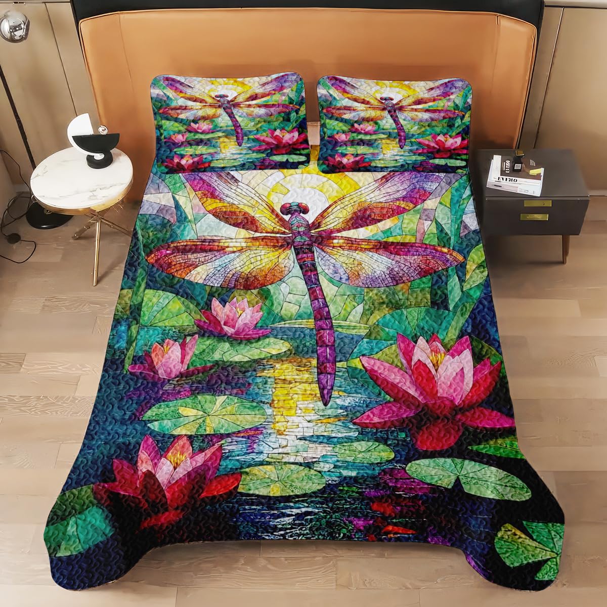 LUSHIS Patchwork Quilt Set, Patchwork Throw Bedspread Bed Sets - Animals Coverlet Sets All Season Soft Microfiber Lightweight Bedding Set (Dragonfly #1)