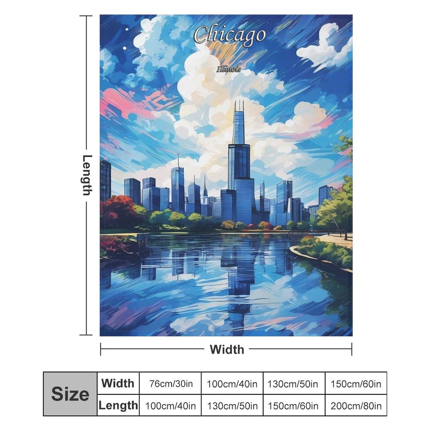 Chicago Illinois City Skyline Landscape Abstract Blanket Soft Flannel Lightweight Blanket Outdoor Travel Carry Living Room Bedroom Sofa Decoration Gifts 50x60 Inch