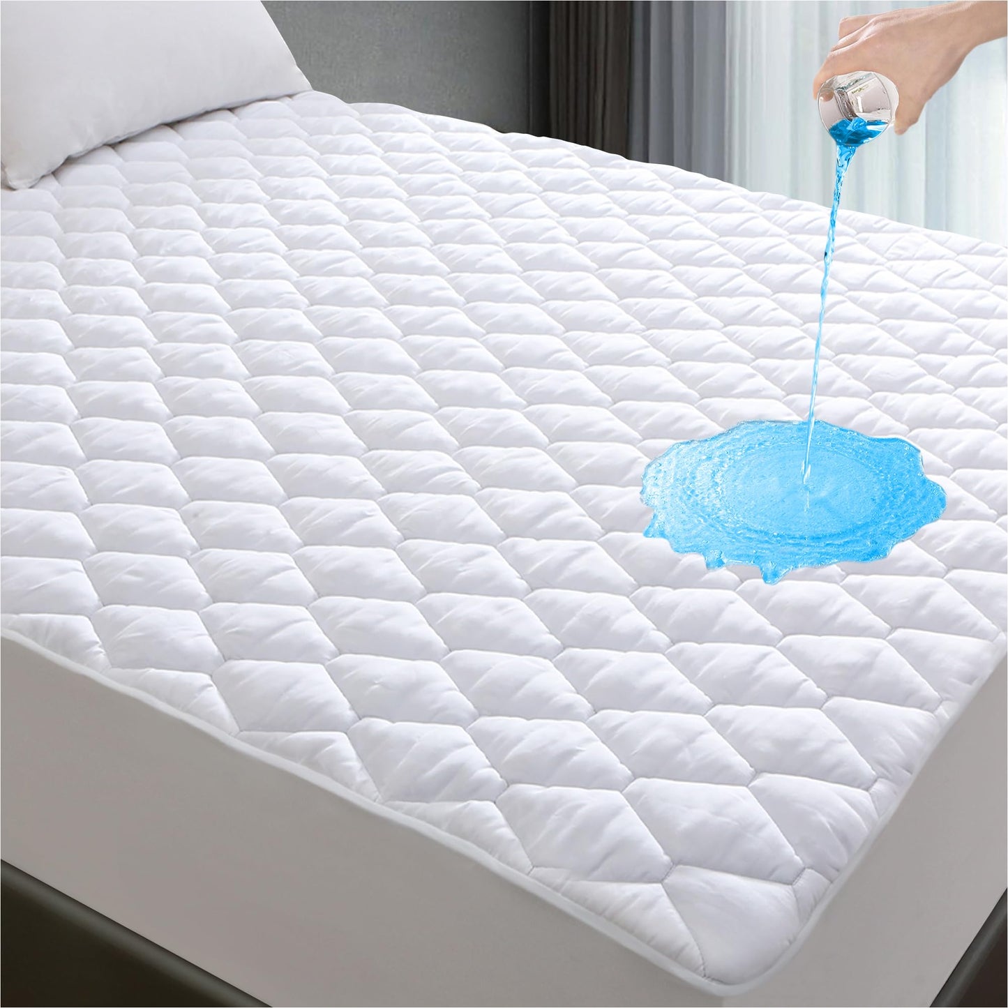 Lunsing Soft Queen Waterproof Mattress Protector, Breathable Queen Size Mattress Pad Cover, 6-18 Inches Deep Pocket, White