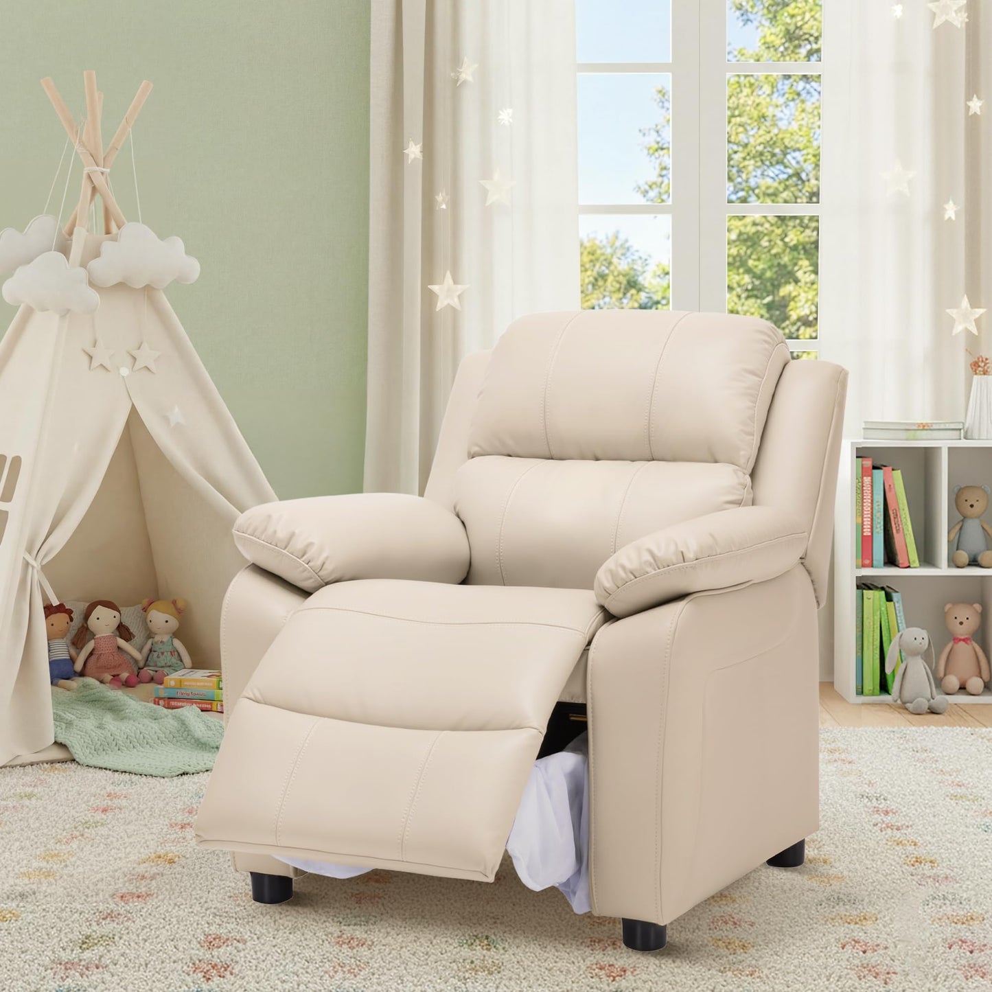 Kids Recliner Chair Storage Arms Reclining Toddler Push Back Sofa Ages 2-8