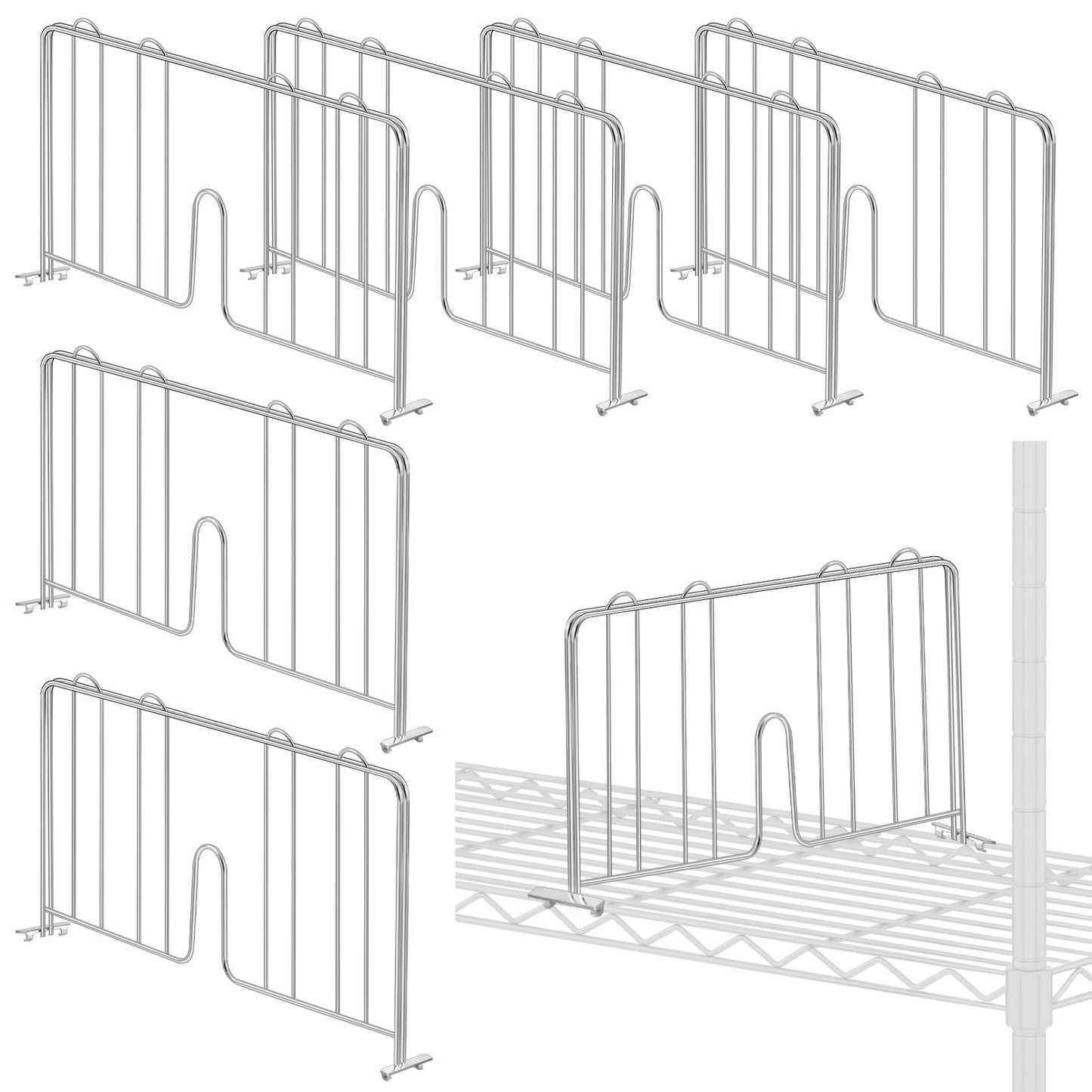 MorningRo 6 Pcs 24" W X 9" H Wire Shelf Divider Chrome Plated Steel Wire Rack Divider for Shelving Metal Accessories for Bathroom Kitchen Office Pantry Room Storage Organization, Silver