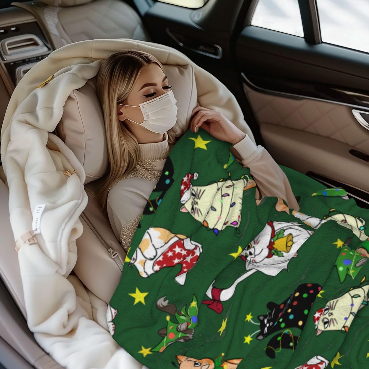 Cute Christmas Cat Throw Blanket Cozy Fluffy Plush Blanket Soft Flannel Throw Blanket for Kids Men Women Gift Sofa Bed Couch 50"x40" Christmas