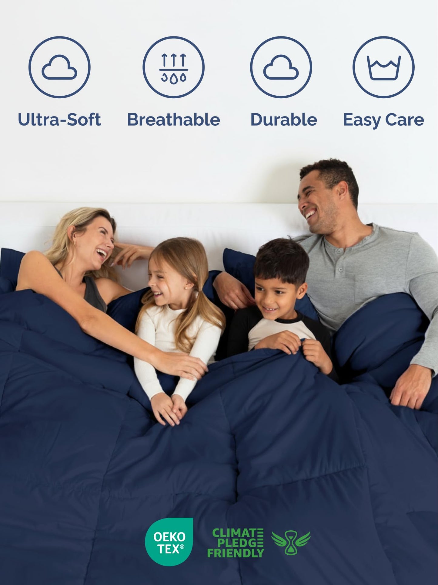 Queen Comforter Set Navy Blue - Bed in a Bag Queen Size 7 Pieces - Down Alternative Duvet Insert - Lightweight Comforter Bedding Set with Flat Sheet, Fitted Sheet, Pillowcases & Shams for All Seasons