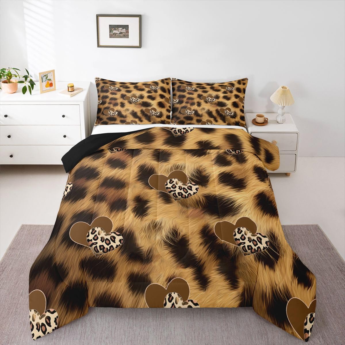 Erosebridal Leopard Print Comforter Set King Brown Leopard Bedding Set Abstract Wild Animal Skin Comforter for Kids Boys Girls,Cheetah Fur Spots Quilt Duvet