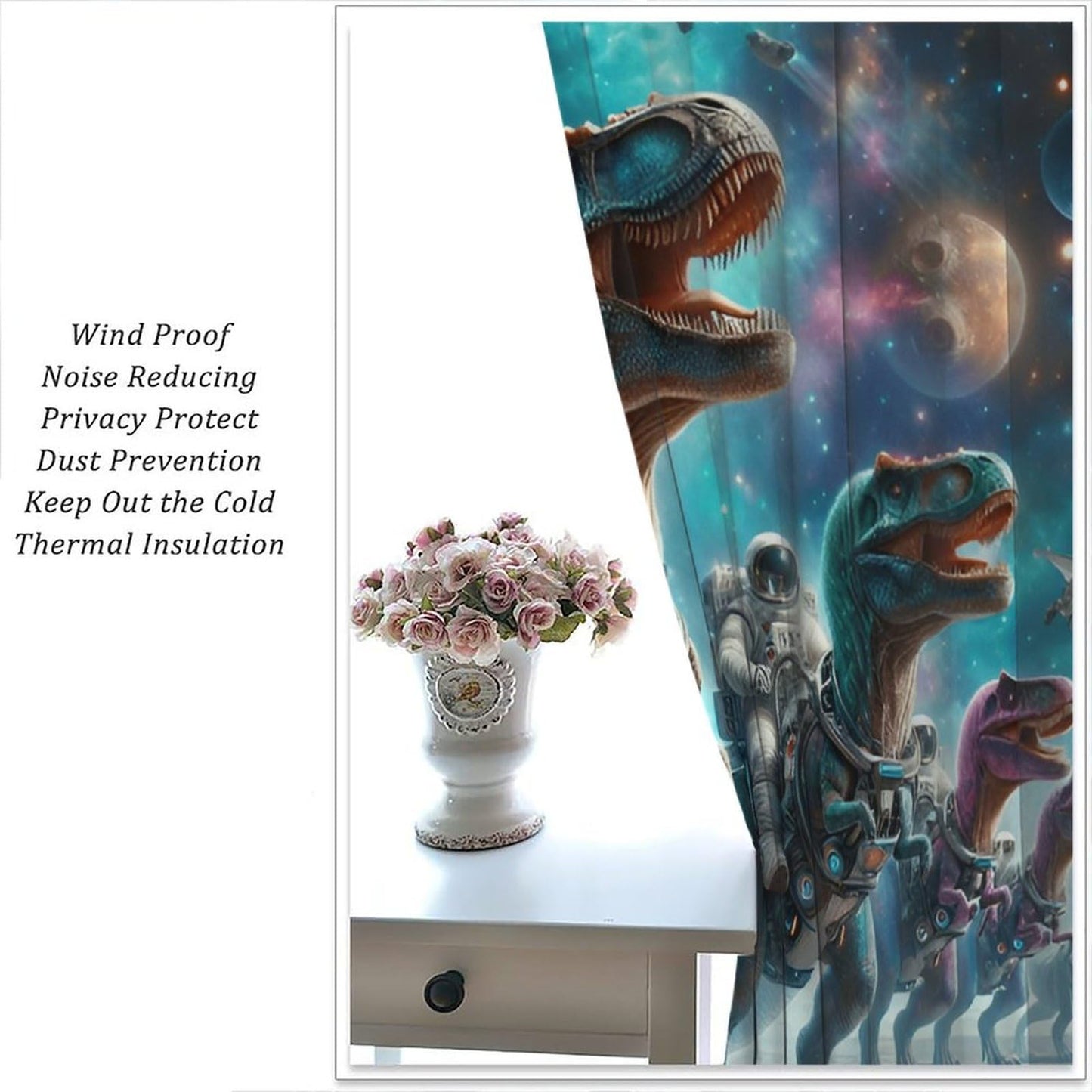 LOMADIA Dinosaur Kids Curtains, Starry Sky Astronaut Blackout Curtain, Star Dino Pattern Window Treatments Drapes for Nursery Boys Girl Bedroom Children Room Decor 21" W x 45" L (Pack of 2)