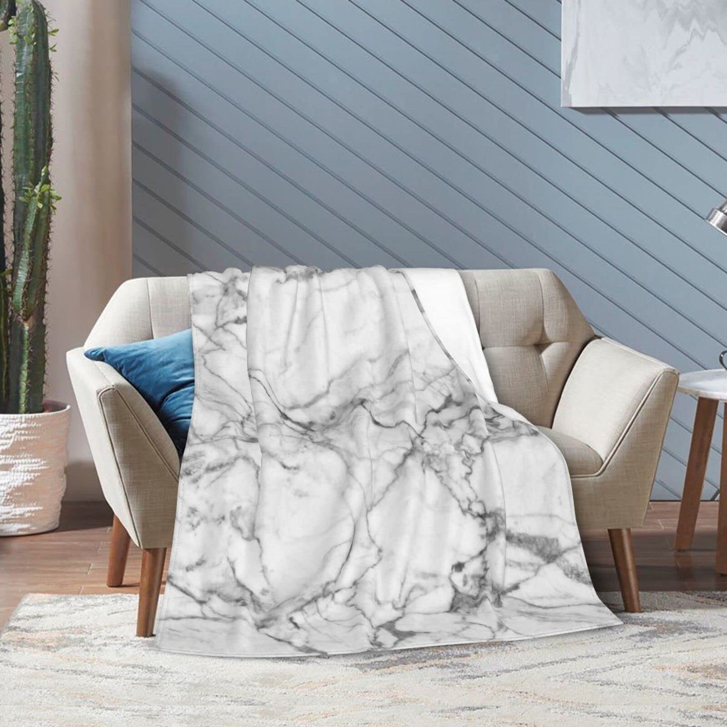 Abucaky Black and White Marble Fleece Throw Blanket Ultra Soft Cozy Decorative Flannel Blanket for Home Bed Couch Chair Travel 60x50in