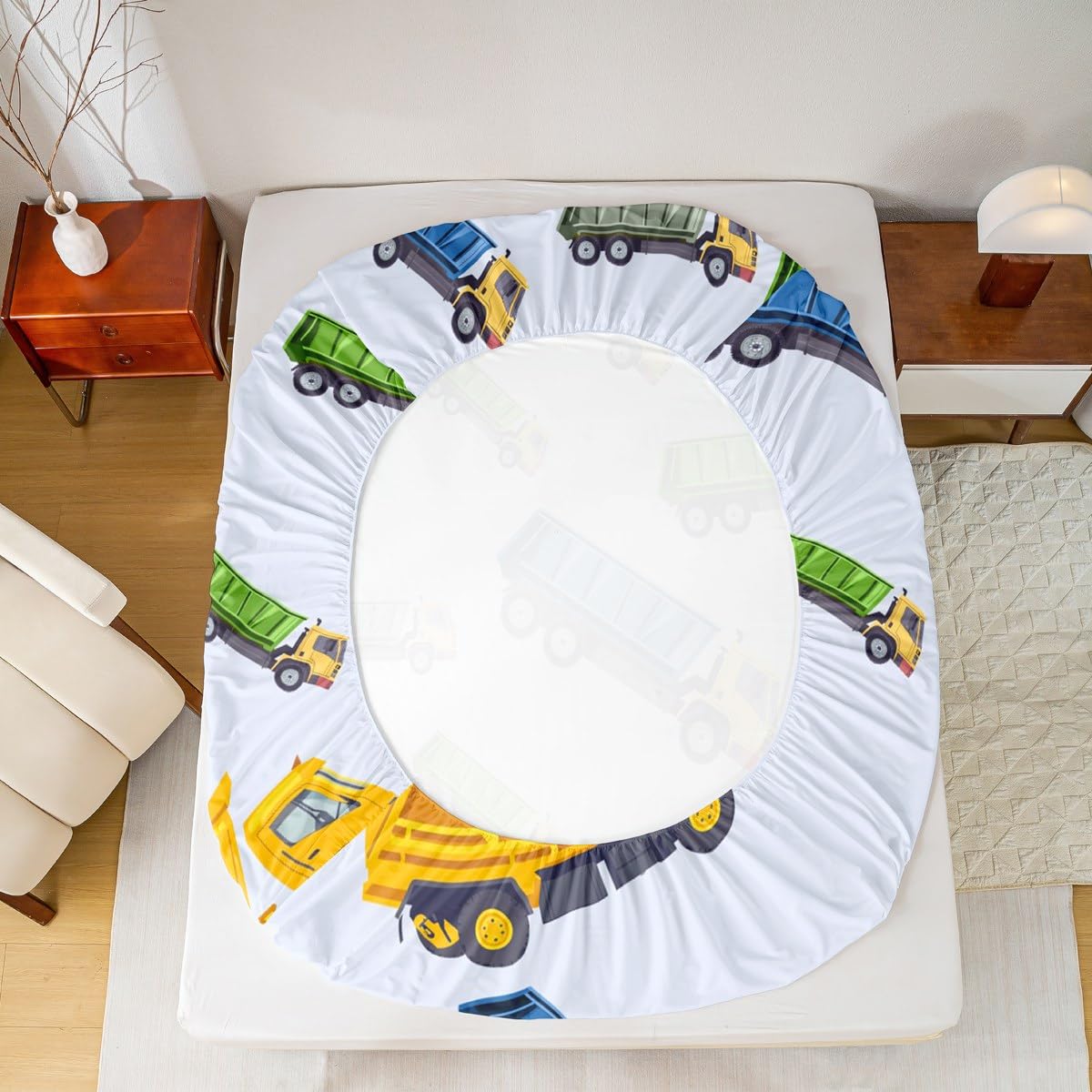 Cute Garbage Truck Bed Sheet Set - Cartoon Car Equipment Fitted Sheet for Boys Girls - Rubbish Vehicle Bedding Cover Full Size With 2 Pillow Cases
