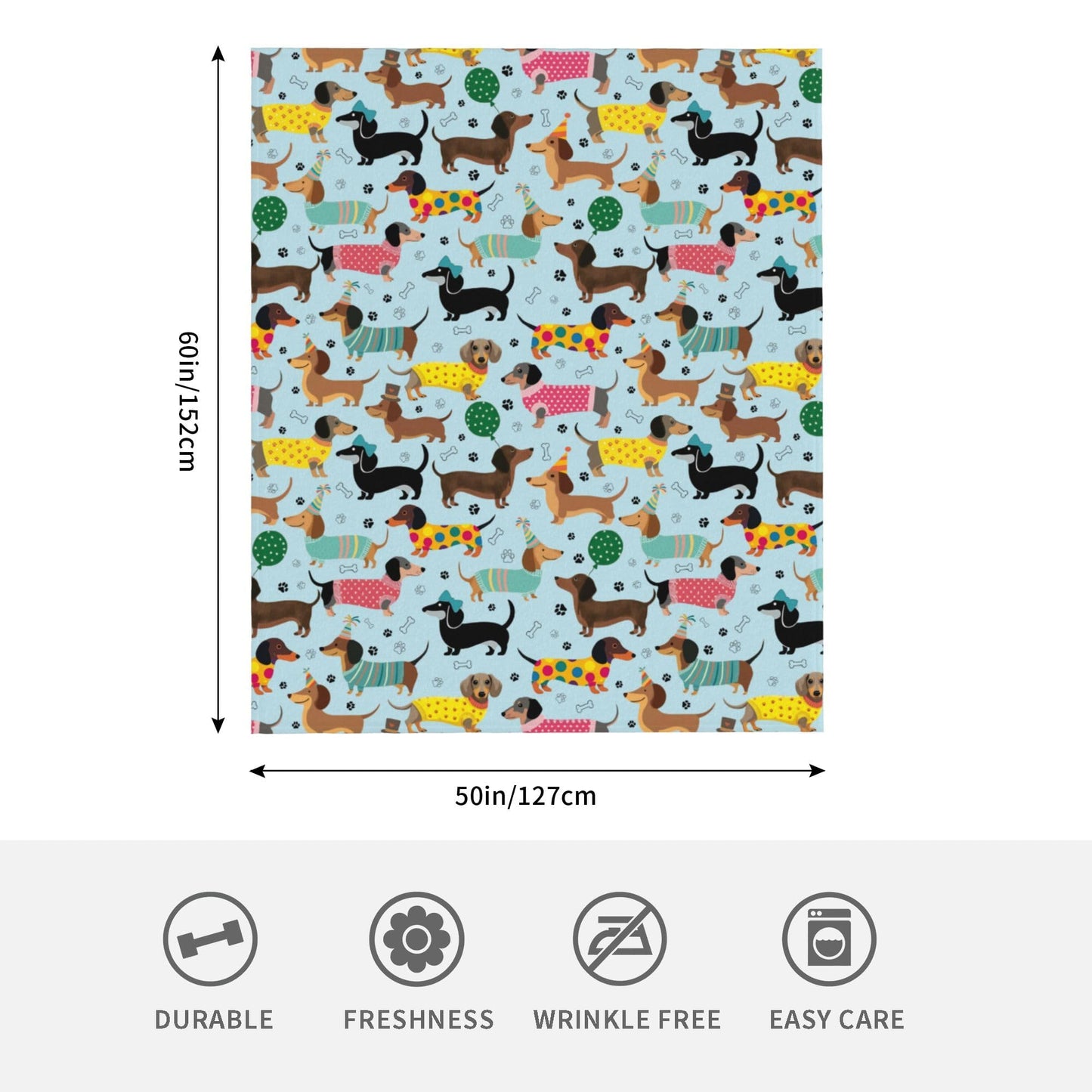 Happy Dachshund Weiner Dog Flannel Throw Blanket Soft Cozy Dog Blanket for Living Room Couch Sofa Bed 50 x 60 Inches