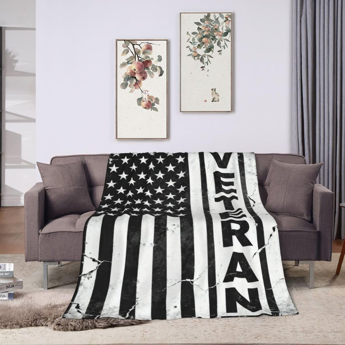 Veteran Patriotic Army American Flag Premium Fleece Blanket, Ultra-Soft Plush Throw Blanket for Bed, Couch & Travel 80"x60"
