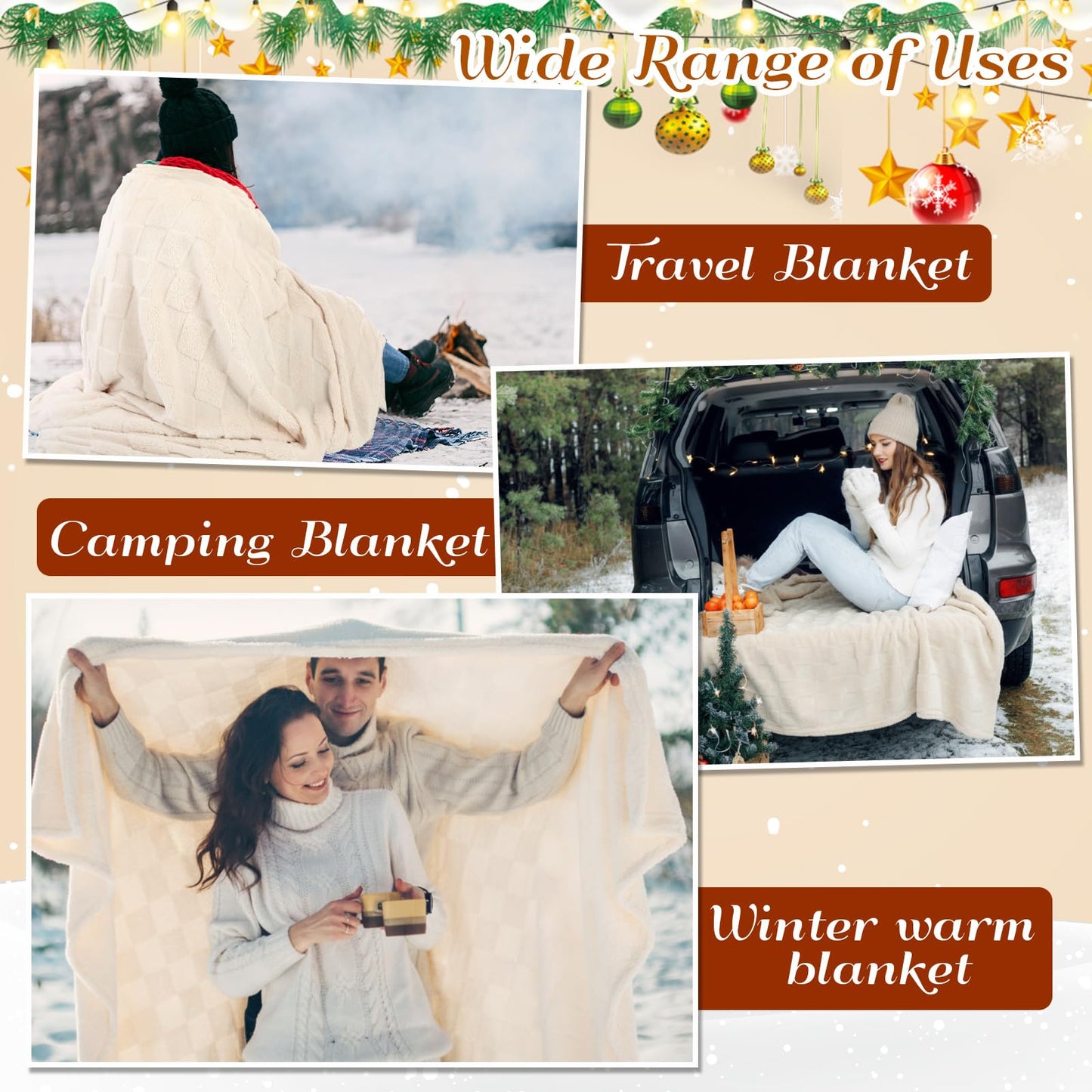 Windkream 4 Pcs Fleece Throw Blankets Bulk 60 x 80 Inch Warm 3D Checkered Flannel Blankets, Large Bedding Fleece Throws Lightweight Queen Size Fuzzy Blanket for Sofa Bed Couch Homeless Gifts