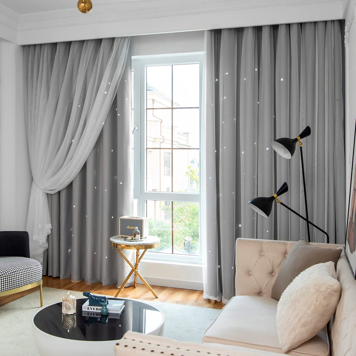 Loyala Star Blackout Curtains for Bedroom - Double Layer, Kids, Cute - 63 Inch Long, 1 Panel, Grey