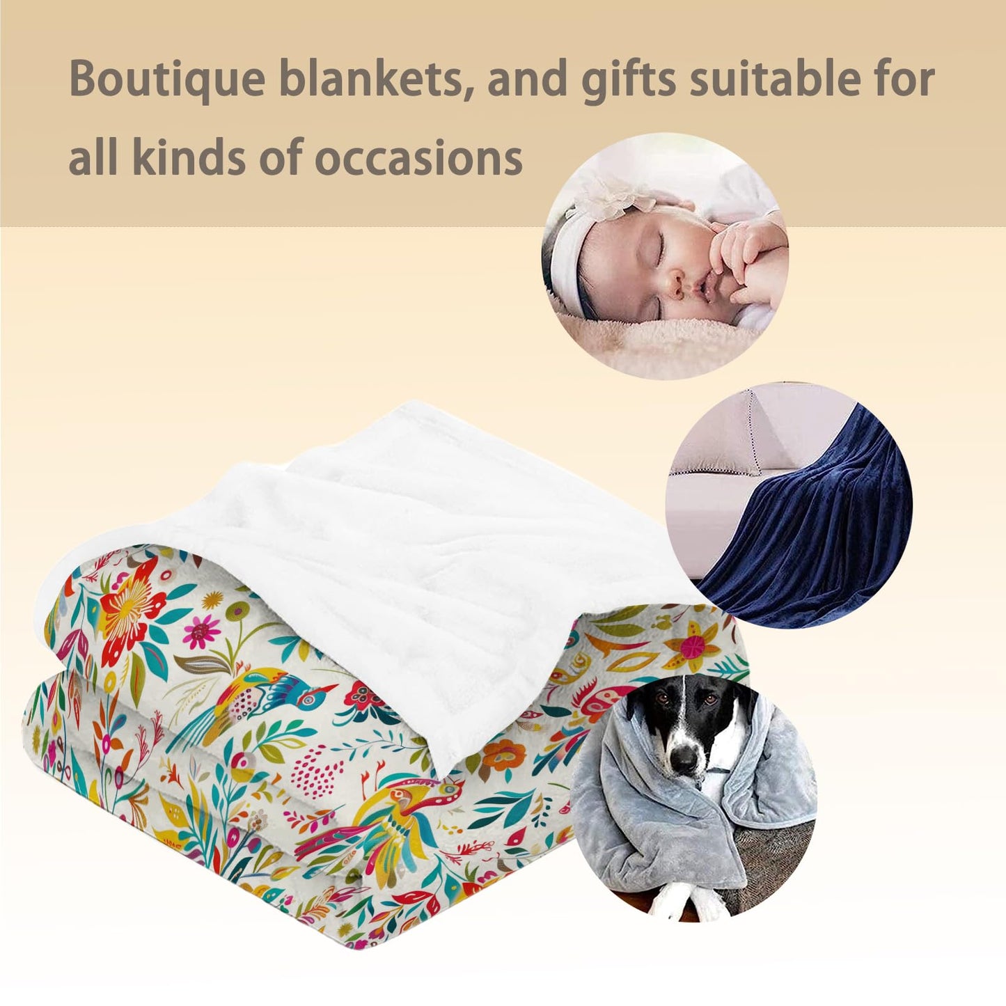 Ti Caldi Whimsical Bird Print Blanket - Soft, Cozy, and Lightweight Flannel Throw Blanket - Perfect for Couch, Bed, Travel, and Outdoor Use - Fuzzy, Fluffy Home Decor Accent 60"x50"