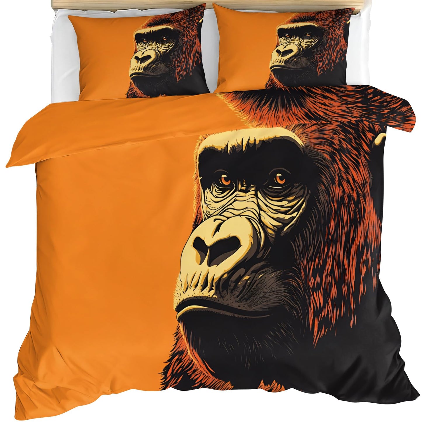 Gorilla Comforter Cover Twin Size, Gorilla Duvet Cover Animal Bedding Set 3 Piece with 2 Pillow Sham with Zipper Closure 68" x86"