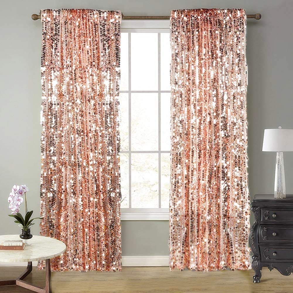 SFN SKY Big Sequin Rose Gold Drapes Curtains Panels Payette Sequin Backdrop Curtains Home Party Decoration Supplies 9FTx9FT for Thanksgiving Christmas Decor