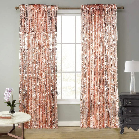 SFN SKY Big Sequin Rose Gold Drapes Curtains Panels Payette Sequin Backdrop Curtains Home Party Decoration Supplies 9FTx9FT for Thanksgiving Christmas Decor