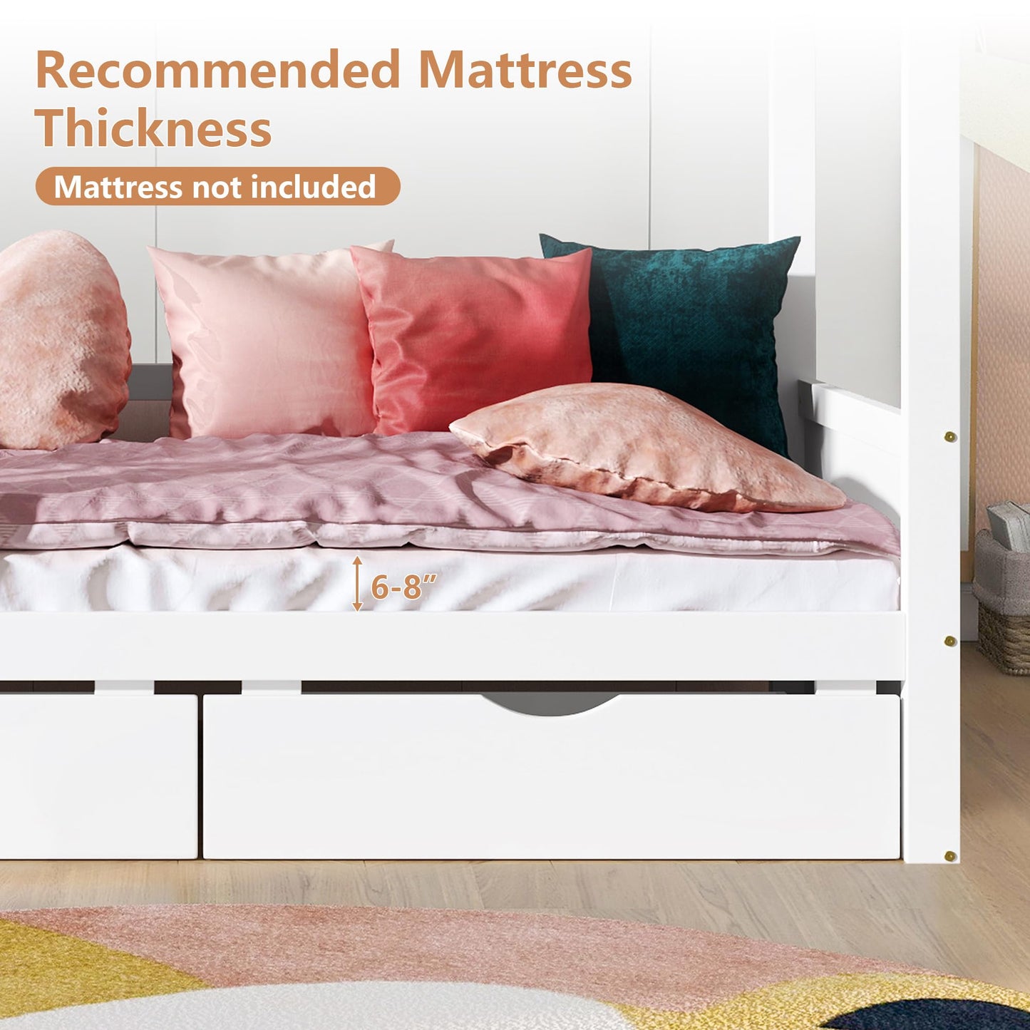 HUMEHA Full Size House Bed for Kids with 2 Storage Drawers, Full Playhouse Bed Frame with Roof and Window, Kids Full Size Bed Frames with Slats, Modern Wooden Montessori Bed for Bedroom, Full-White