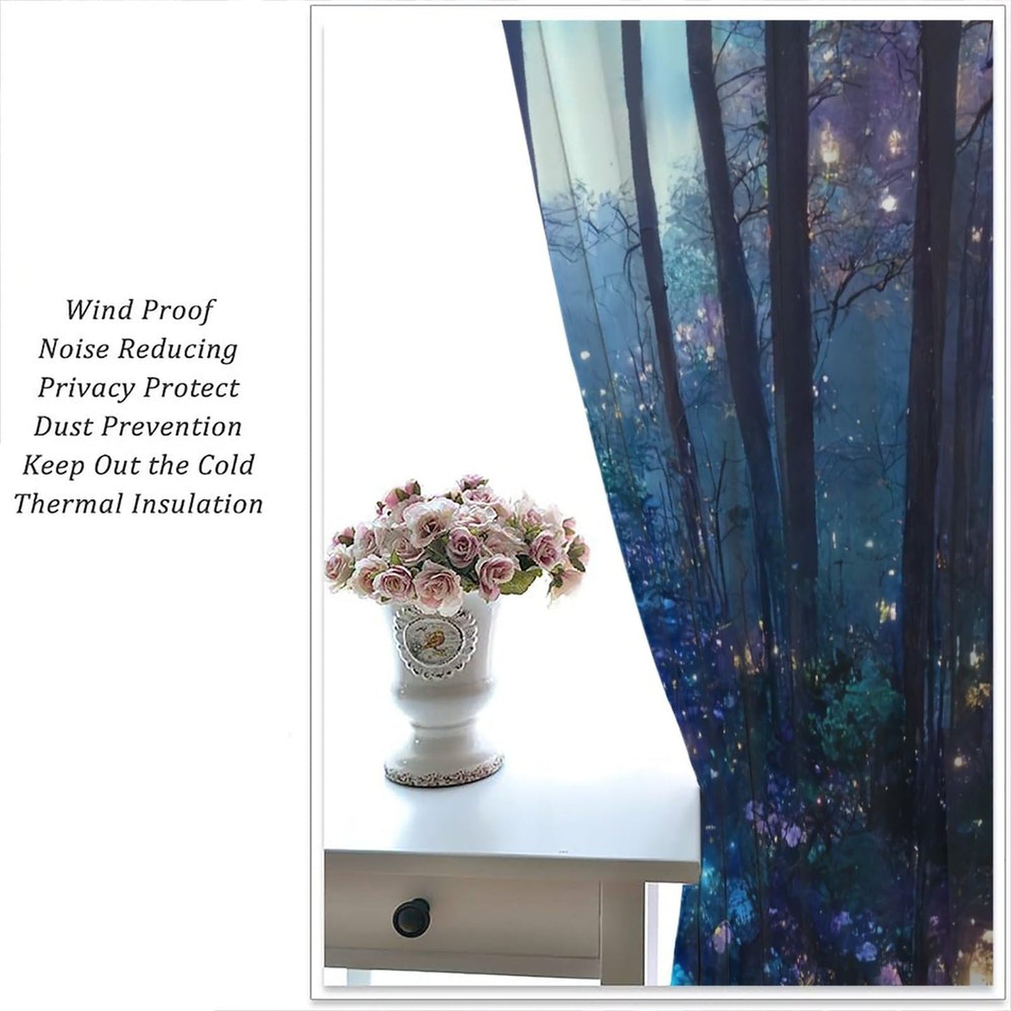 Magical Forest Curtains, Mystic Purple Forest Nature Scenery Print Rod Pocket Room Darkening Window Treatments for Living Room Bedroom Kitchen 42x45 Inch